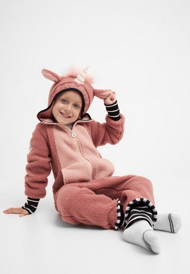 WeeDo Jumpsuit UNIDO Fleece Funwear Funwear für Kids, limitiert +  nachhaltig, Ohren, Einhorn und weiche Mähne an der Kapuze
