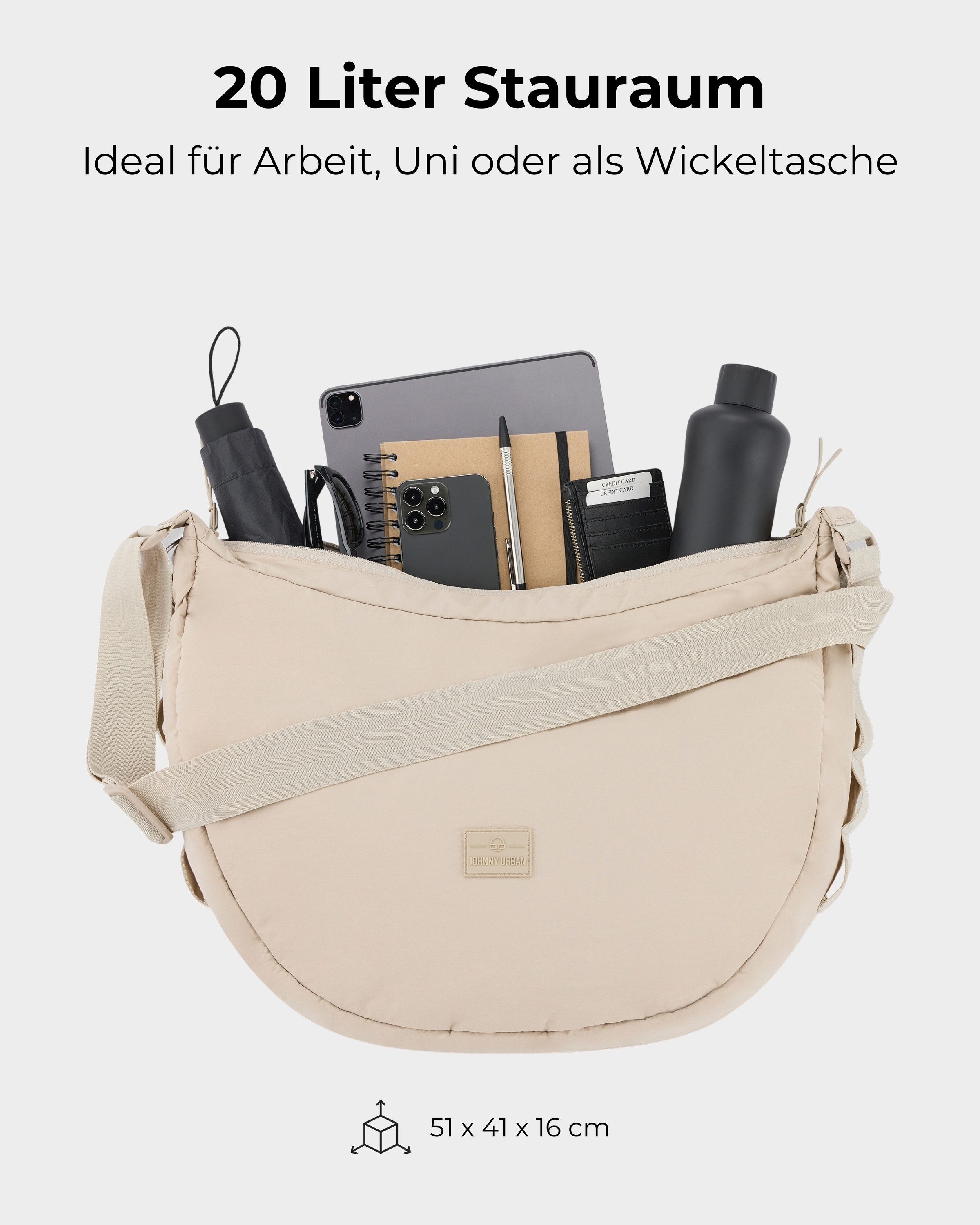 Johnny Urban Umhängetasche Kaia XL Half Moon Bag im Puffer Design, 16 Zoll, Große Crossbody Bag in Halbmond Form, Wasserabweisend