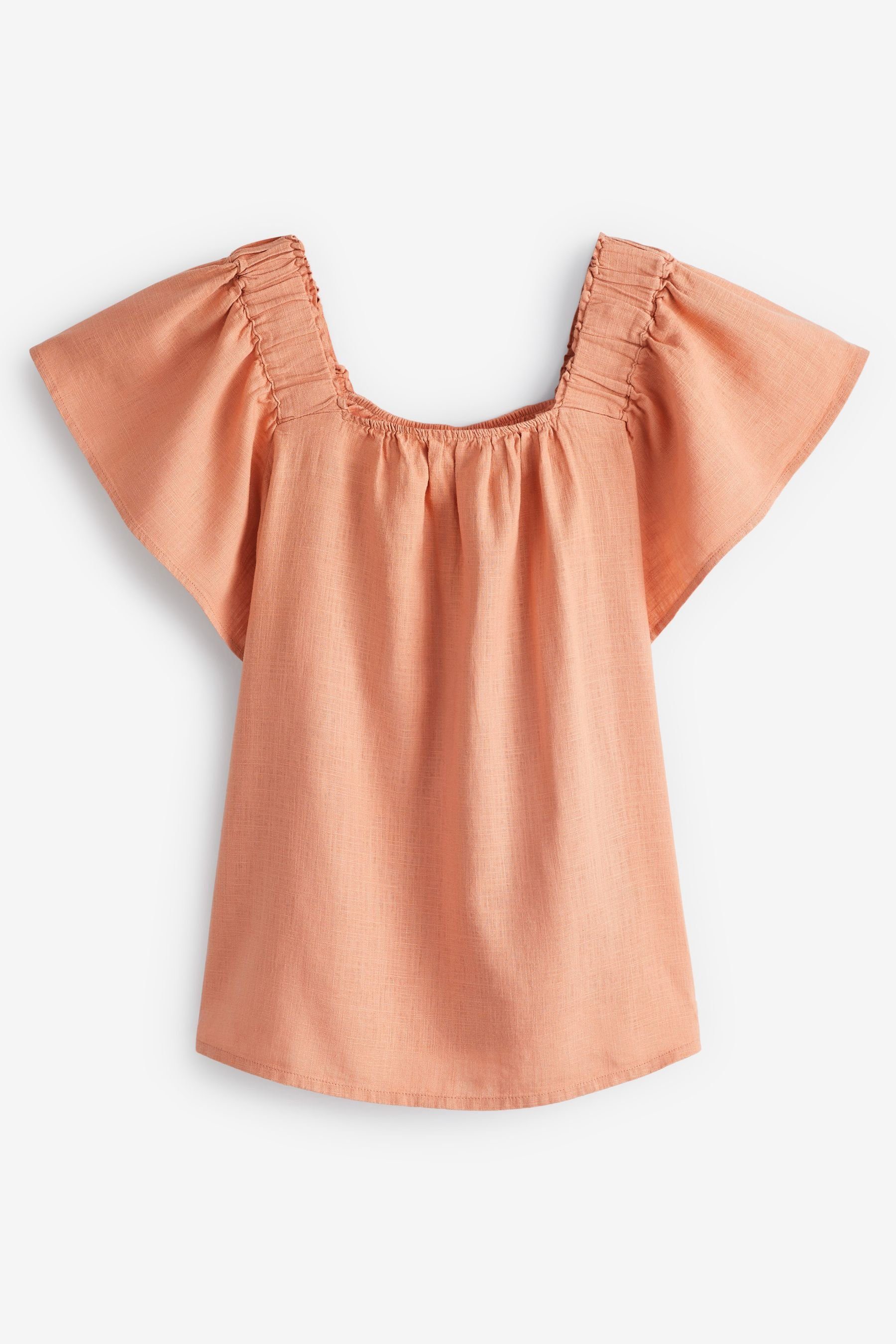 Next Blusenshirt Top mit Flatterärmeln Light Pink aus (1-tlg) Leinengemisch
