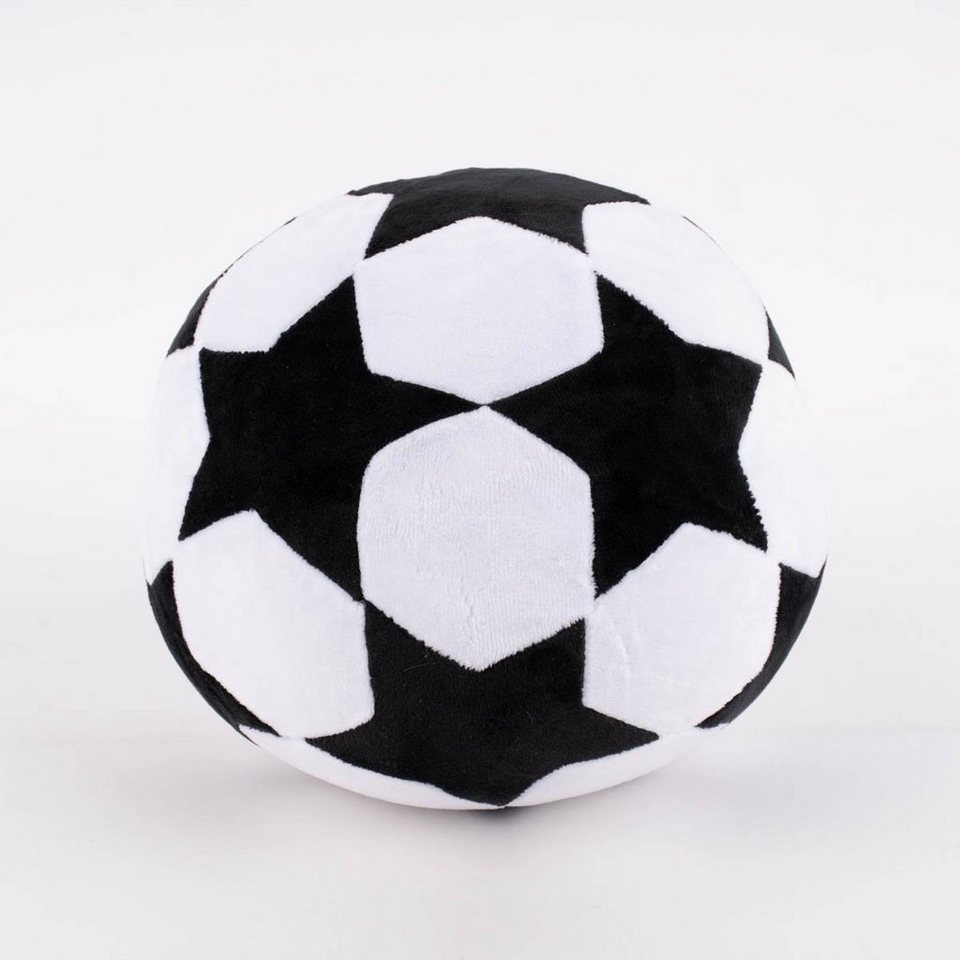 SCHÖNER LEBEN. Fellkissen Deko Kissen Fußball mit Sternmuster rund schwarz  weiß 25x25cm