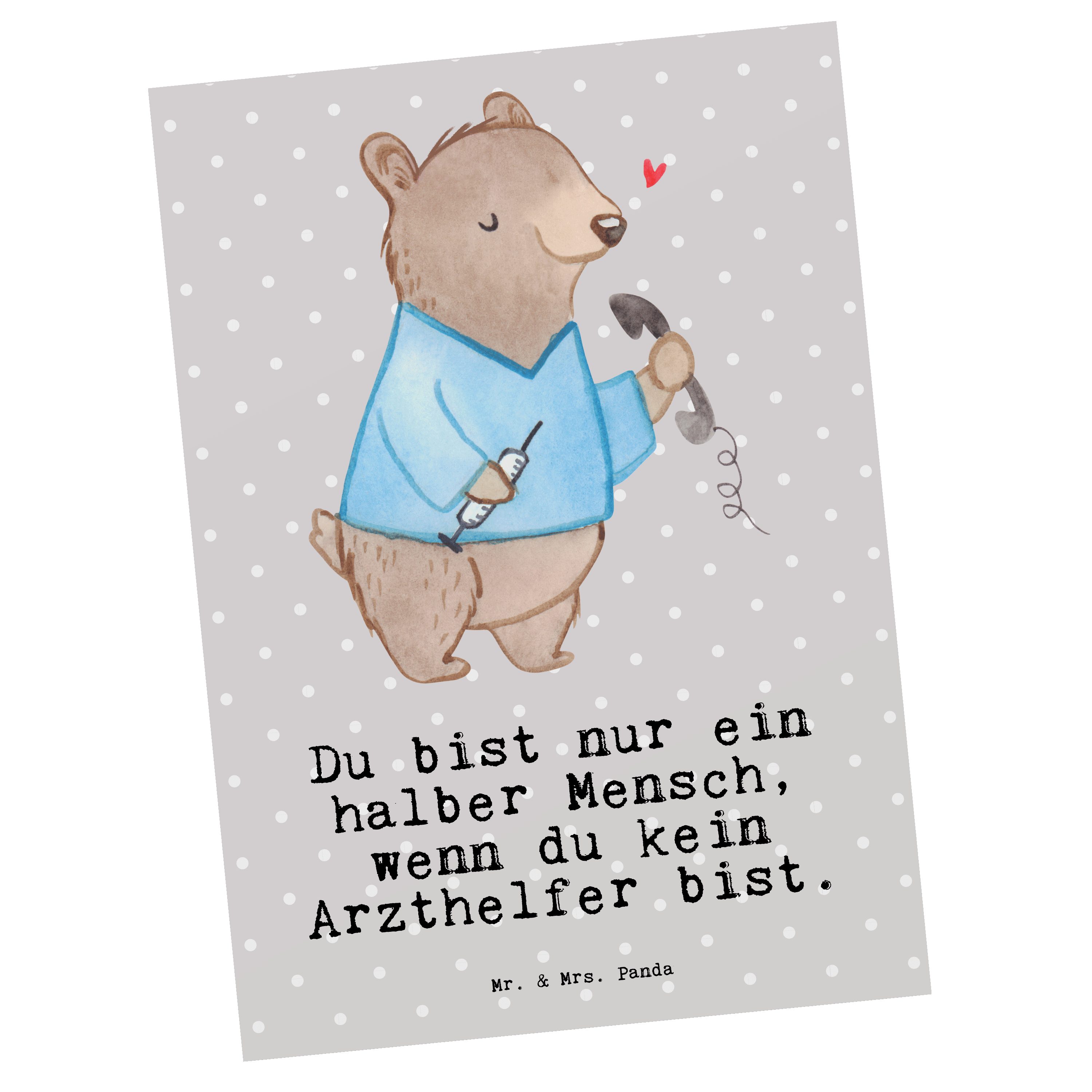 Mr. & Mrs. Panda Postkarte Arzthelfer mit Herz - Grau Pastell - Geschenk, Geburtstagskarte, Gesc