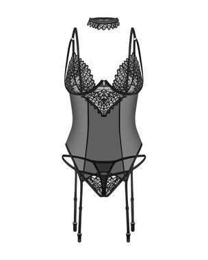 Obsessive Set: Bügel-BH Straps-Corsage und String Spitze - schwarz (3-tlg) transparent