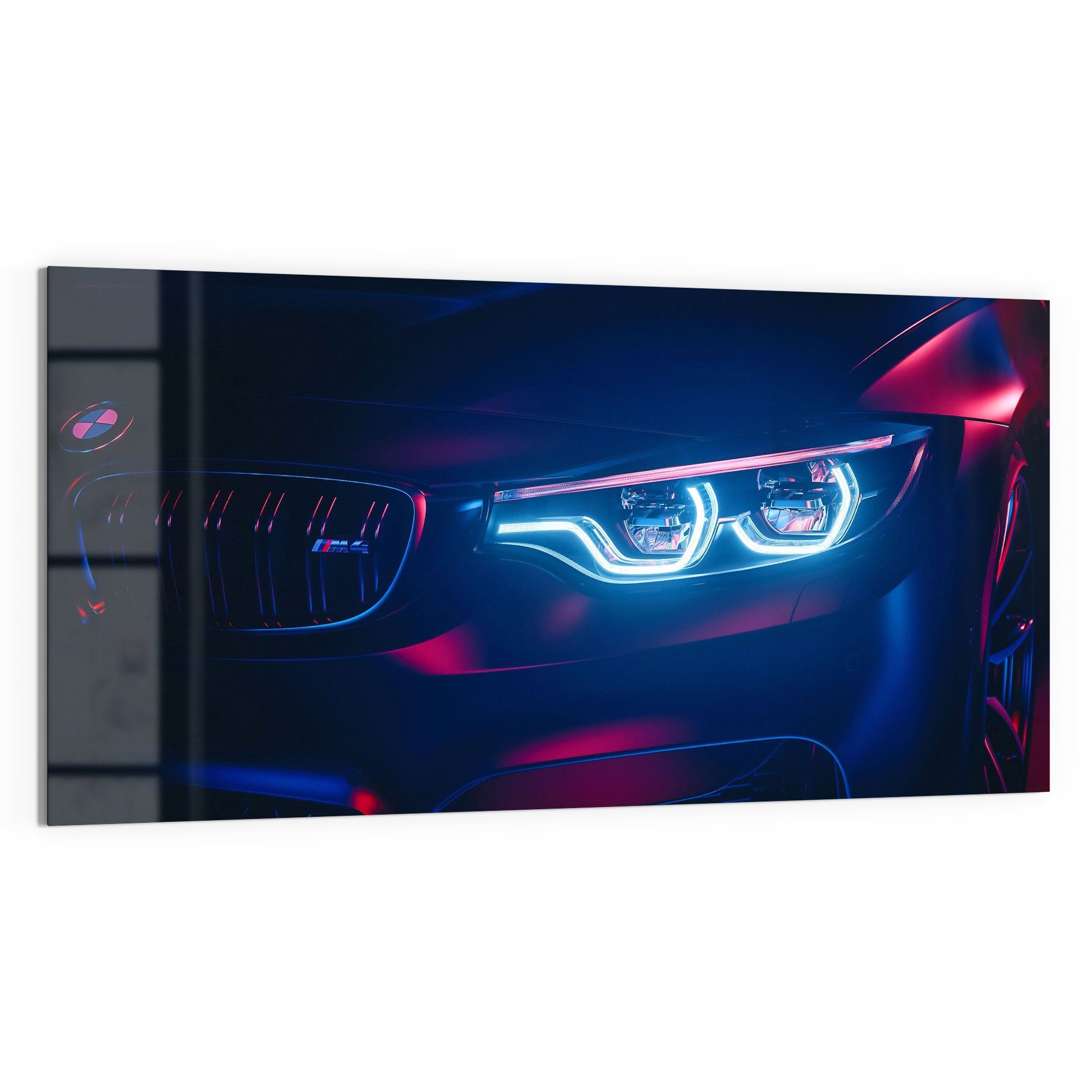DEQORI Glasbild 'BWM Frontal Nahaufnahme', 'BWM Frontal Nahaufnahme', Glas Wandbild Bild schwebend modern
