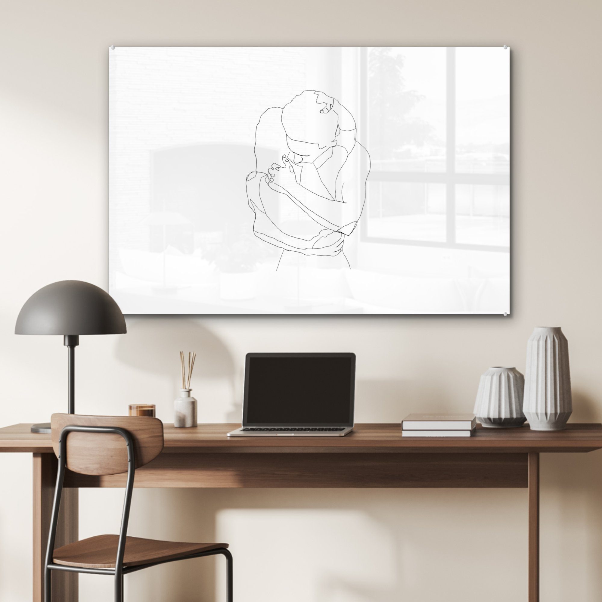 Umarmung, Acrylglasbild Wohnzimmer Beziehung - MuchoWow (1 & Acrylglasbilder Linienkunst Schlafzimmer - St),