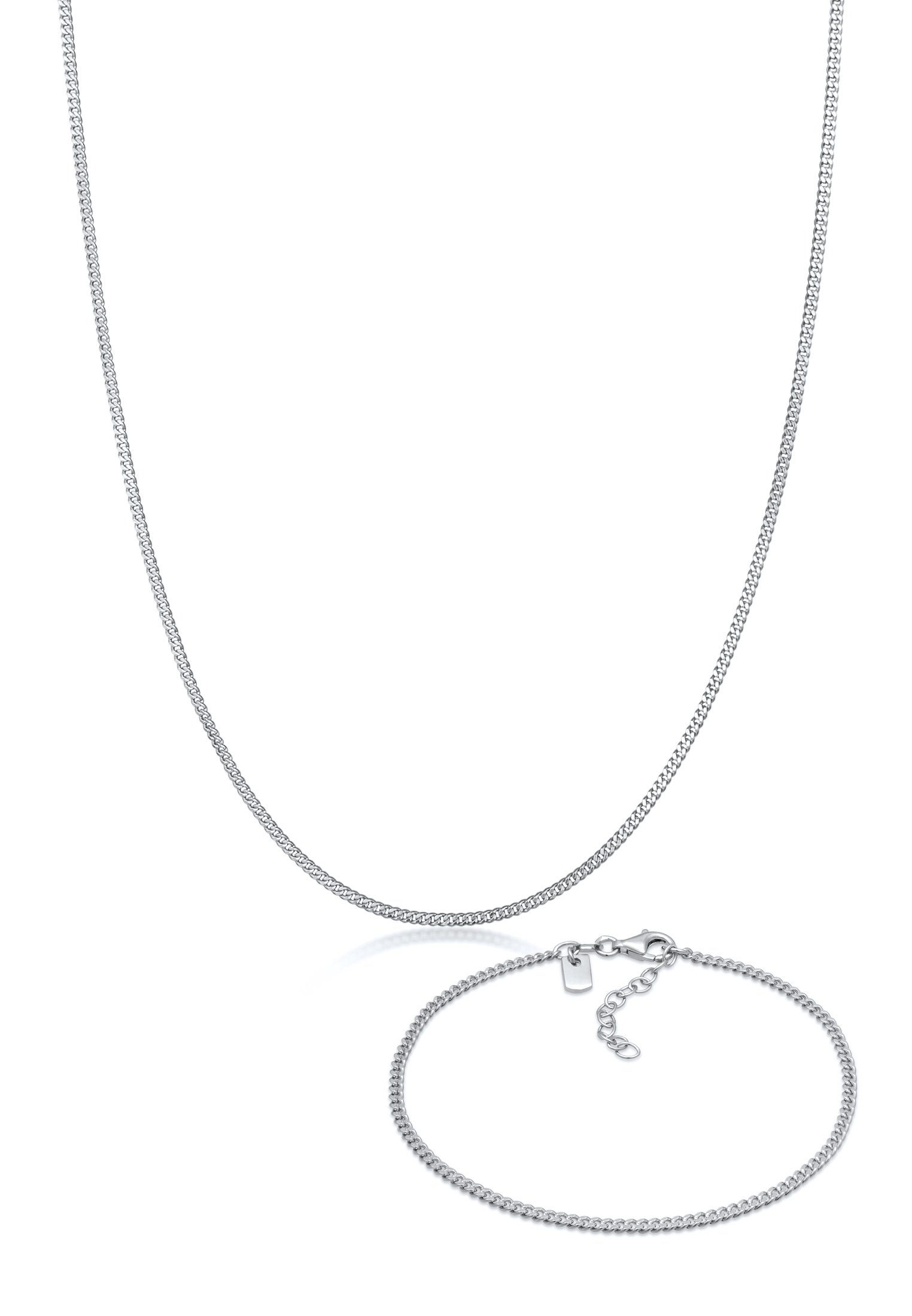 Kuzzoi Schmuckset Panzerarmband Kette Basic 925 Silber, Schmuckset