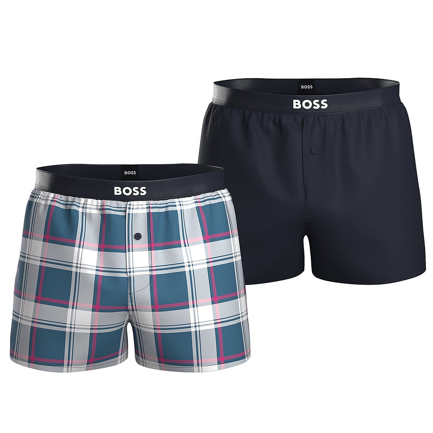 BOSS Boxershorts Woven Boxer Pyjama-Shorts EW 2P (2-St., 2er-Pack) Baumwollpopeline legerer Schnitt Medium Blue (420)