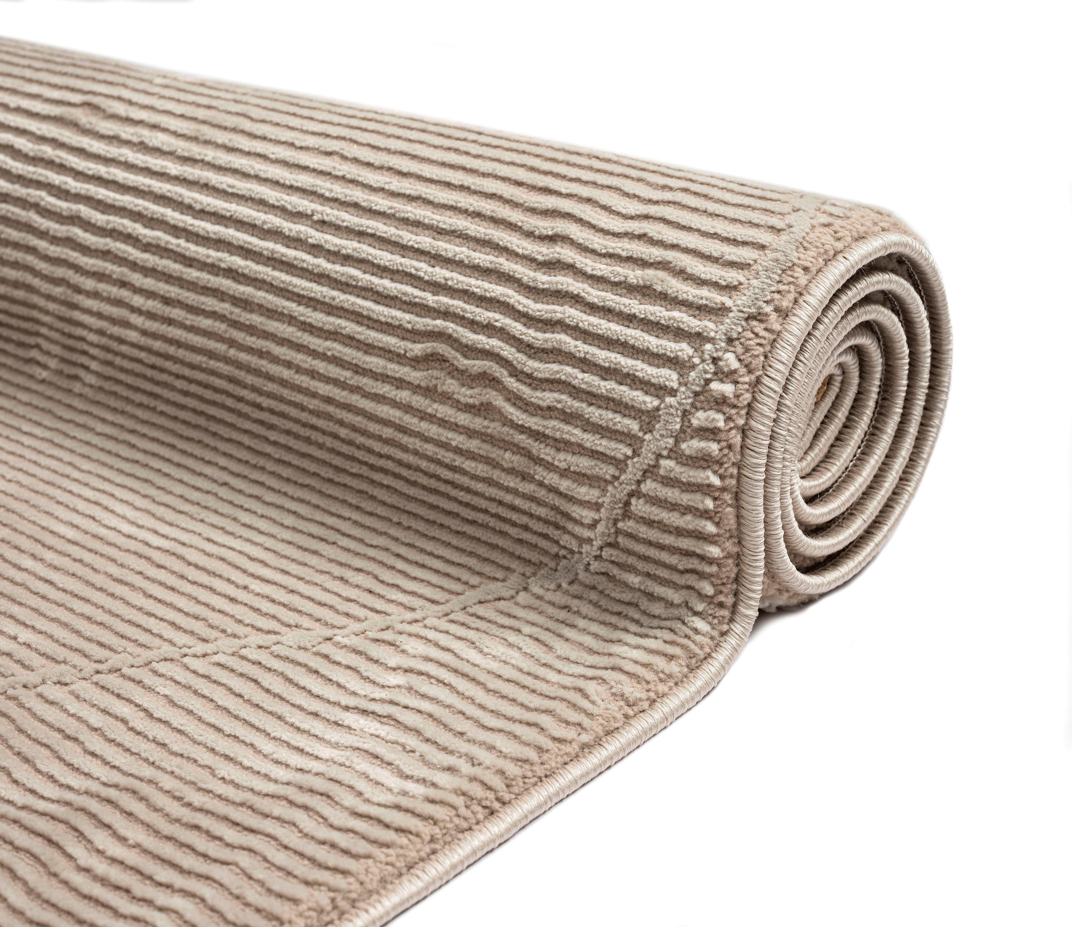 Teppich Sign rechteckig, 1903, mm, beige Hoch Tief merinos, Polyester, 100% recyceltem Wohnzimmer Raute, Höhe: Struktur, 12