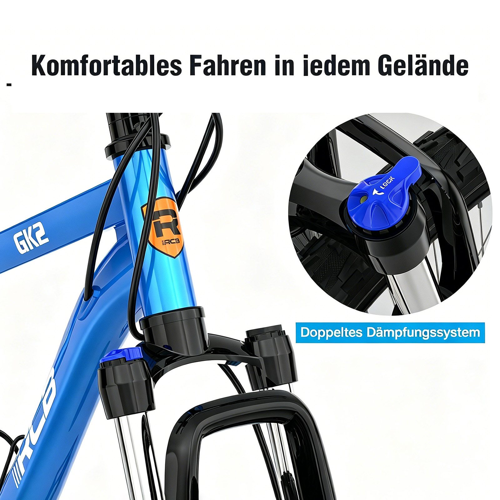 RCB Mountainbike GK2, 26 Zoll Aluminium Fahrrad für Jugendliche & Erwachsene, bis 150KG, 21 Gang, Kettenschaltung, Federgabel & Scheibenbremsen