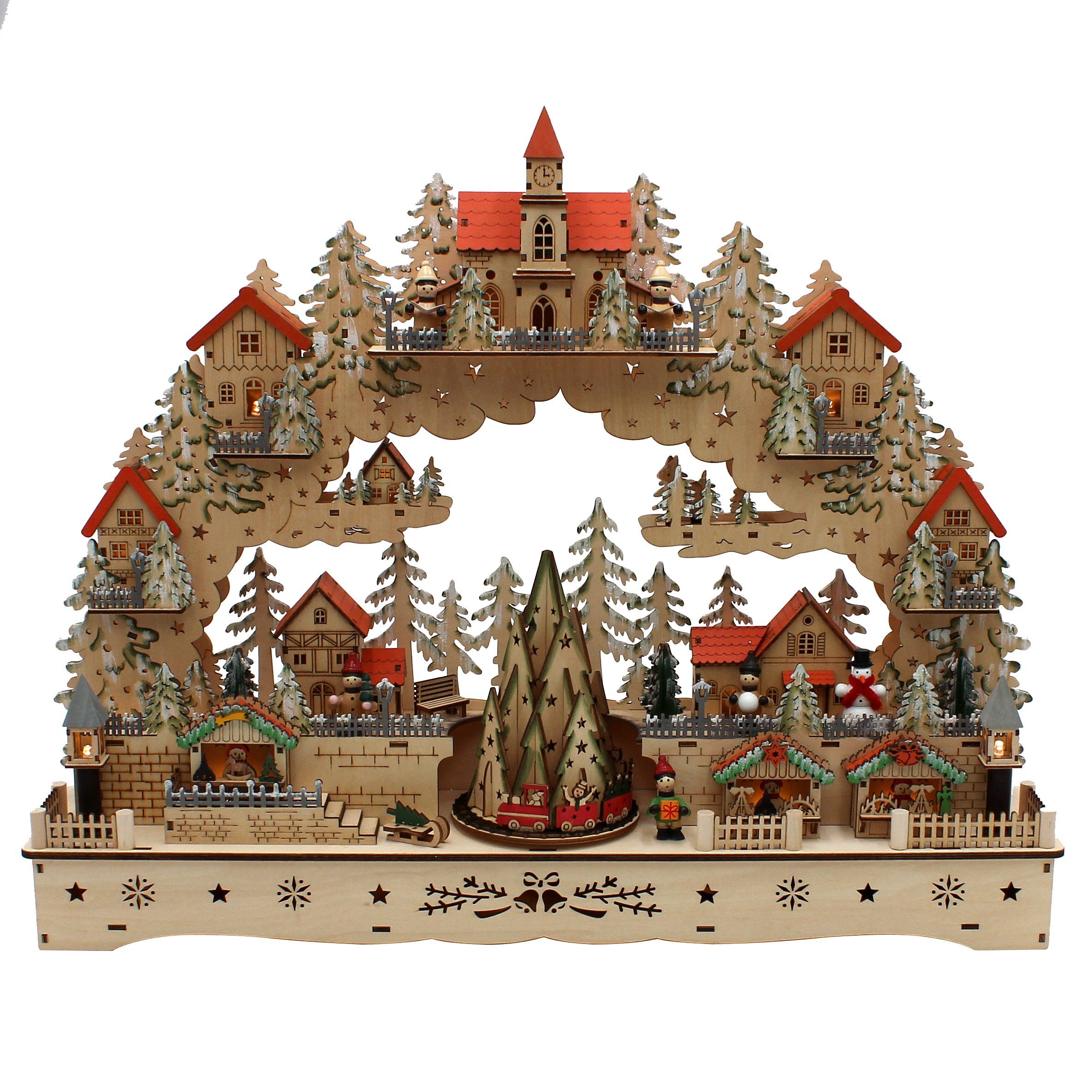 Dekohelden24 Schwibbogen XXL 3D LED Schwibbogen mit beweglichem Tannenbaum