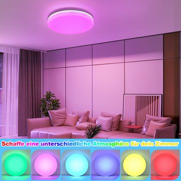 Nettlife LED Deckenleuchte RGB Schlafzimmer Panel Dimmbar mit Fernbedienung 24W, 28 x 28 x 4,8 cm, RGB Farbwechsel,IP54 Wasserdicht, LED fest integriert, Warmweiß Neutralweiß Kaltweiß, Küche Flur Badzimmer