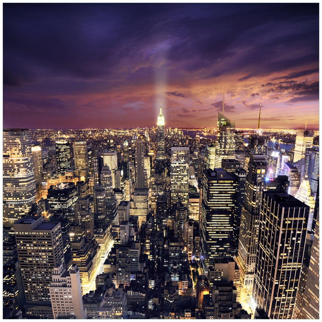 Wallario Tischplatte New York bei Nacht - Panoramablick über die Stadt (1 St), für Ikea Lack Tisch geeignet