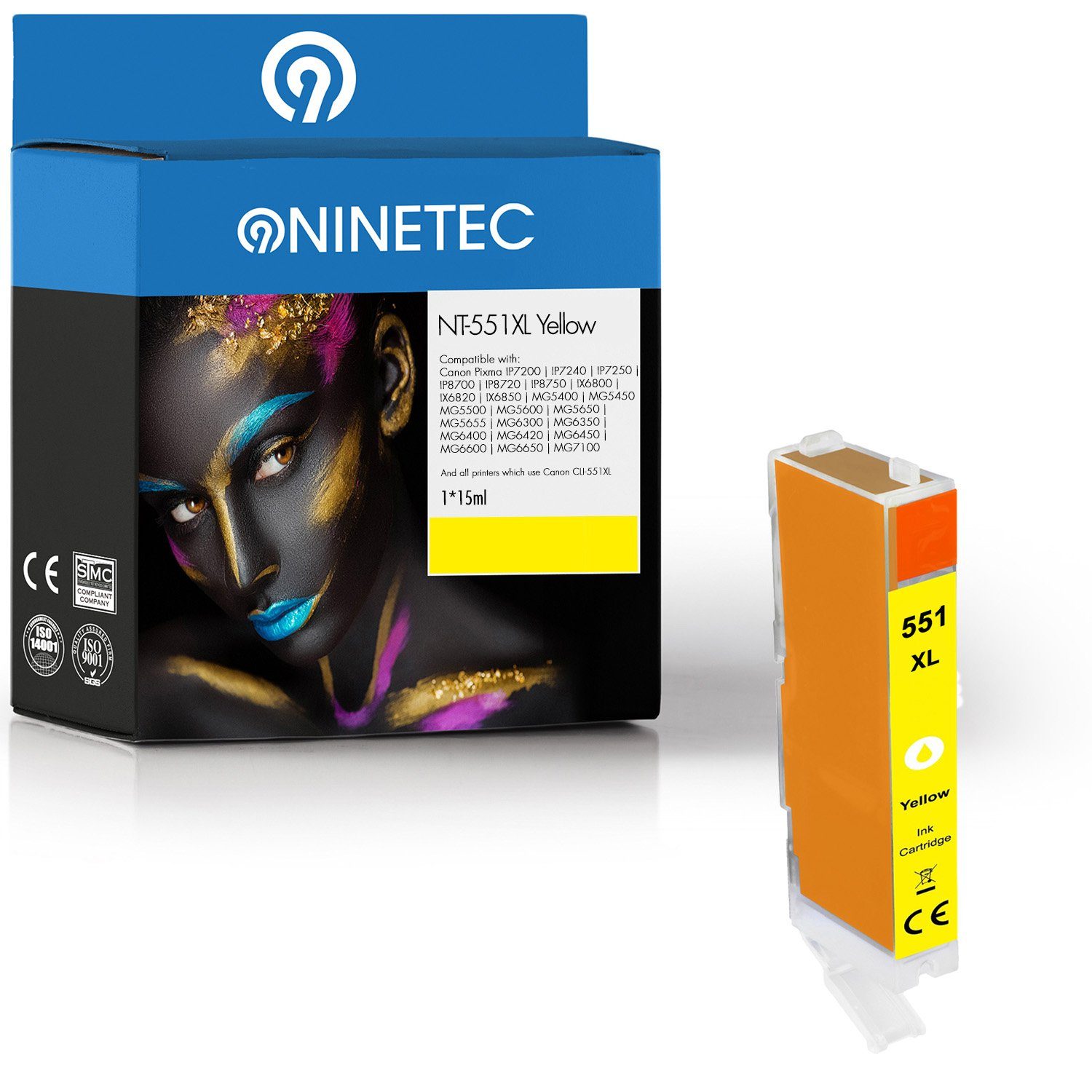 NINETEC ersetzt Canon CLI-551 Yellow Tintenpatrone