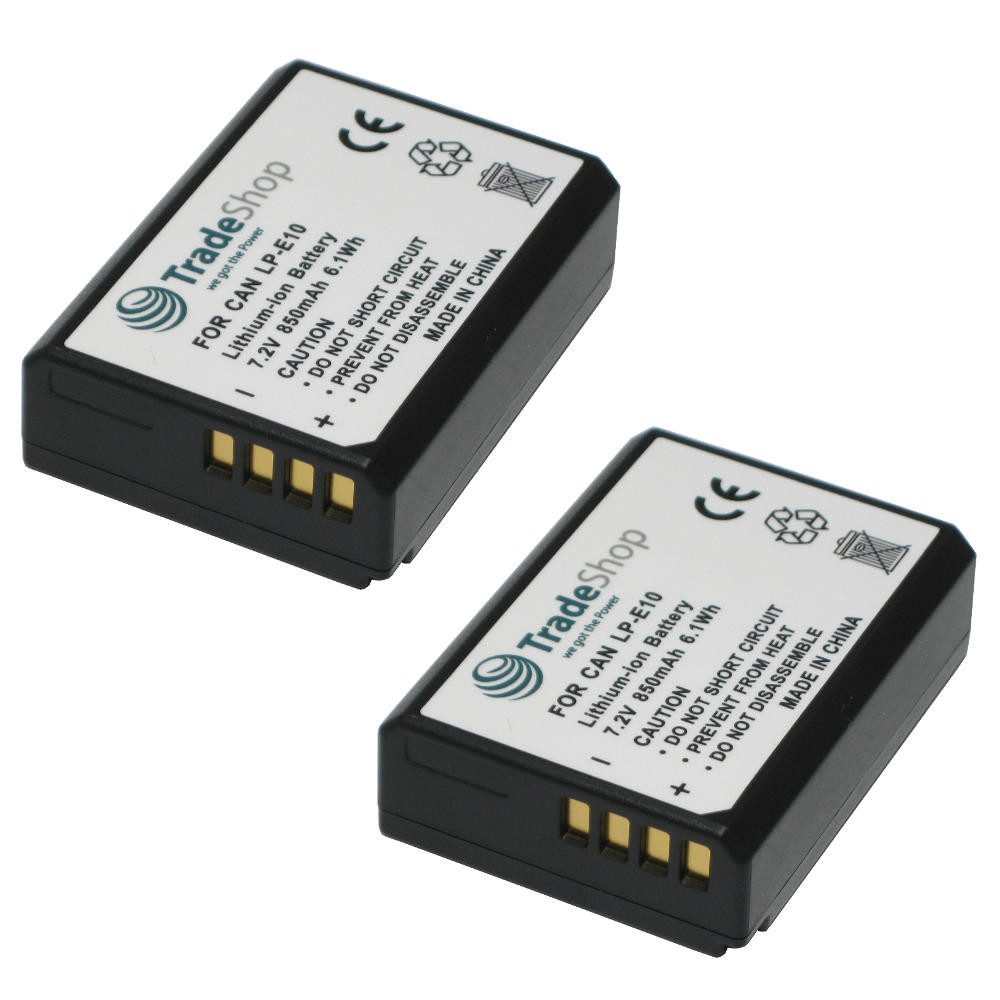 Trade-Shop 2x Akku passend für Canon LP-E10 EOS 1100D 1200D 1300D 2000D 4000D Kamera-Akku Li-Ion 850 mAh (7,2 V)