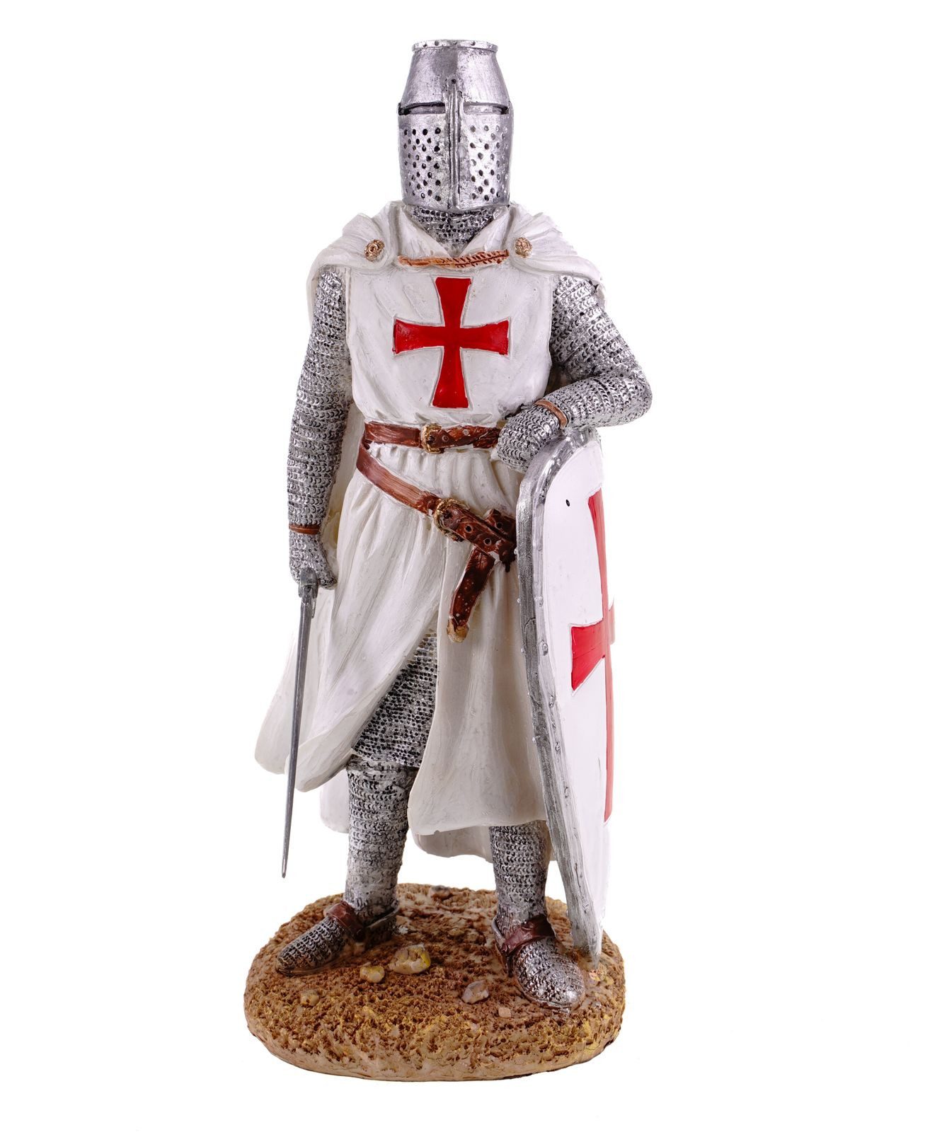 Kremers Schatzkiste Dekofigur Tempelritter Figur mit Schwert und Schild Handbemalt 26 x 9 cm