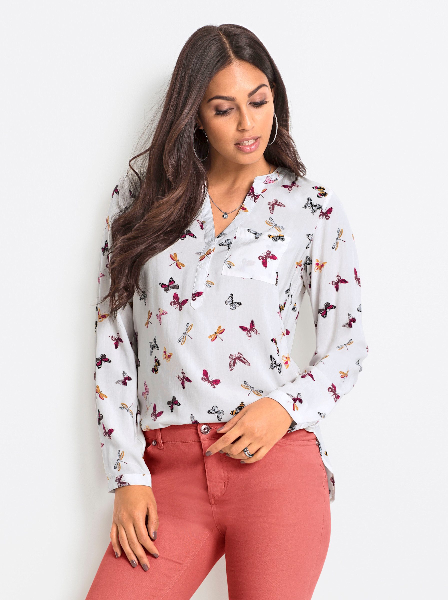 Klassische Bluse Viskose-Bluse Langarm