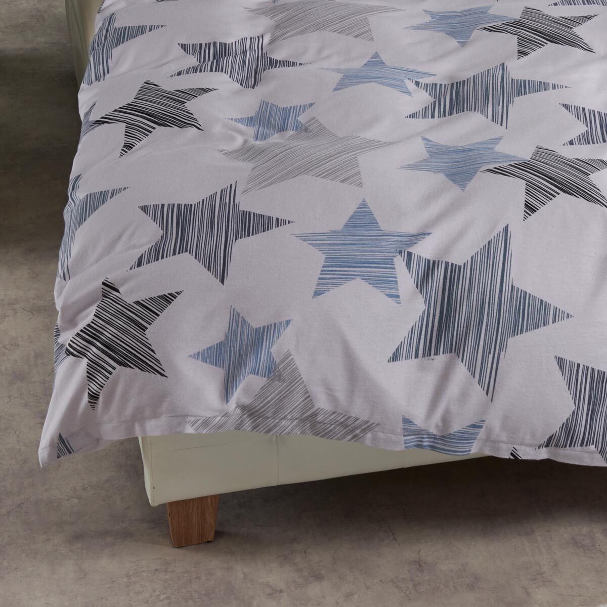 TRAUMSCHLAF Bettwäsche Sterne blau, Biber, 3 teilig, hochwertige Biber Qualität