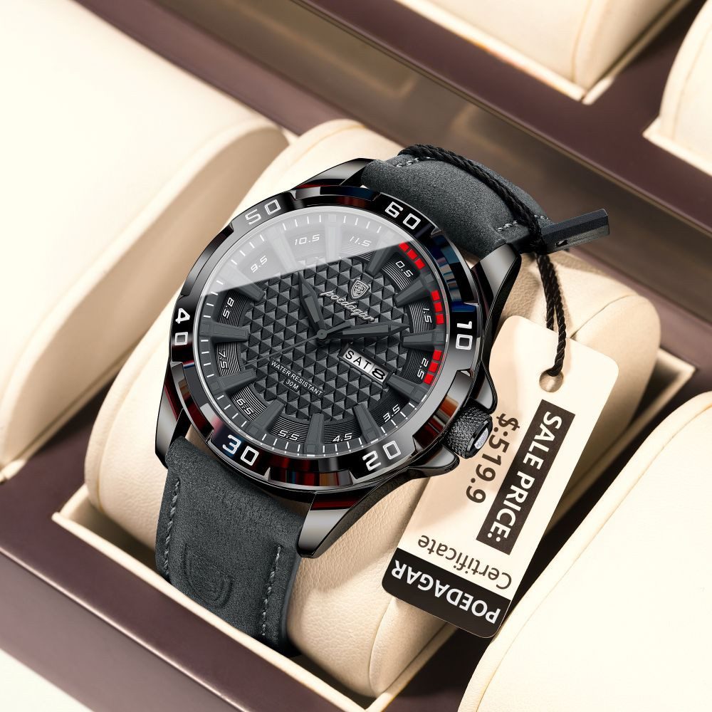 POEDAGAR Quarzuhr Poedagar 895 Herrenuhr – Stilvoll und sportlich, Lederarmband 6 Farben