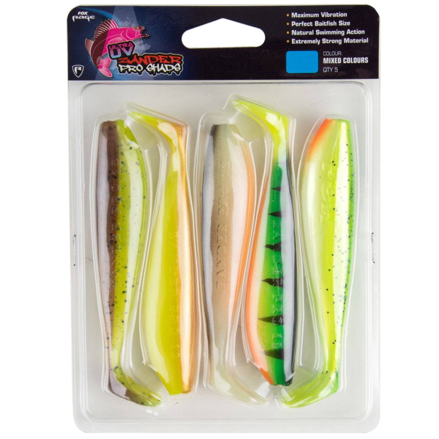 Fox Rage Kunstköder Fox Rage Zander Pro Shad Mixed UV Colour Pack - 5 Gummifische