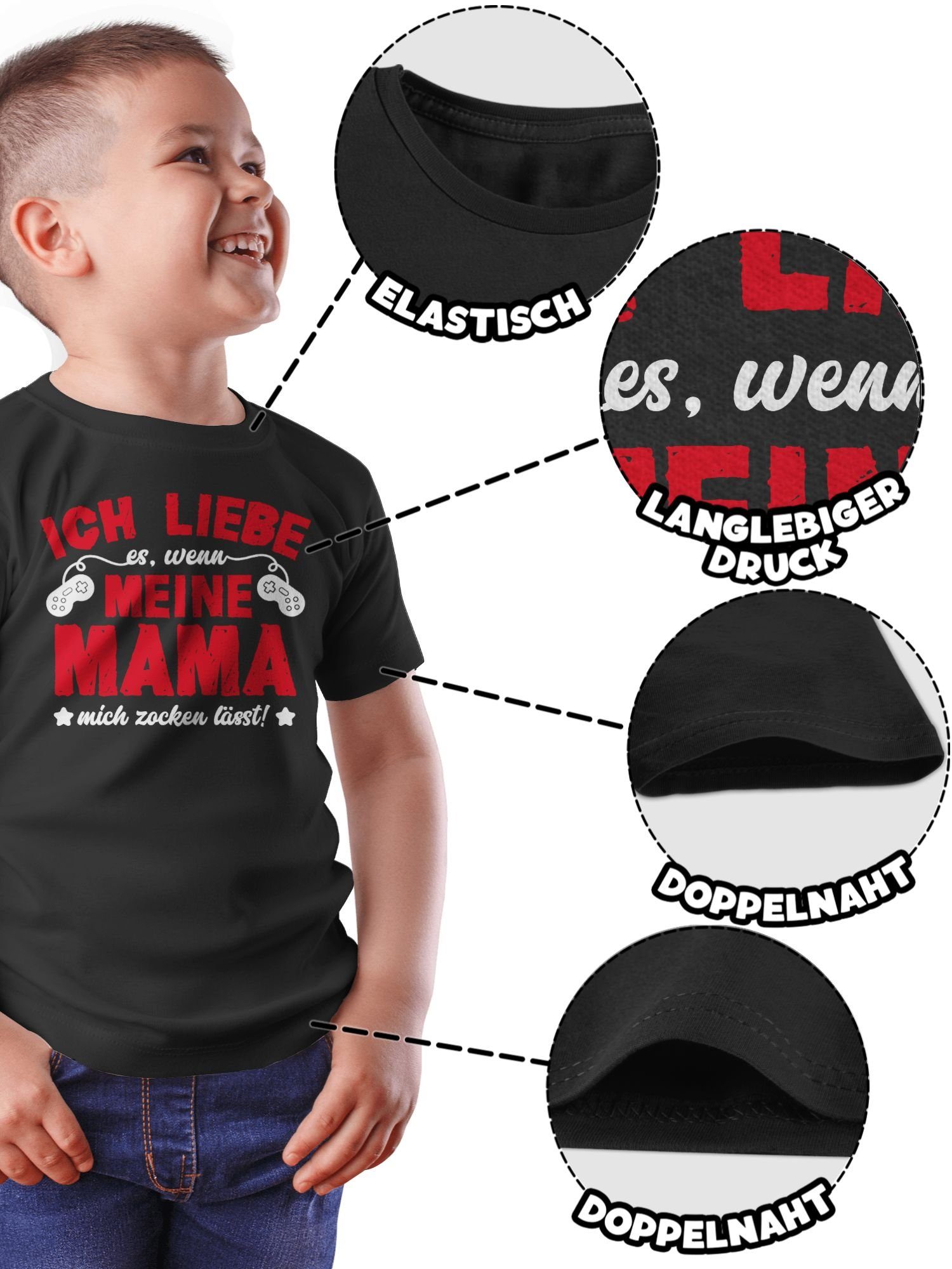 Shirtracer T-Shirt Ich Kinder Schwarz weiß/rot Sprüche Statement Mama liebe - 1 meine