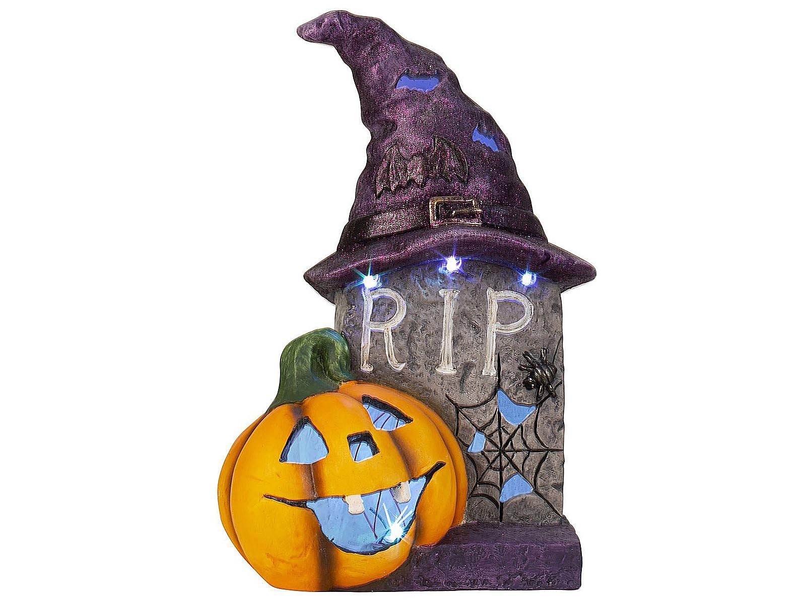 Mel-O-Design Skulptur 1666 Halloween-Grab mit Kürbis & LED-Licht h=39,5cm (1 St)