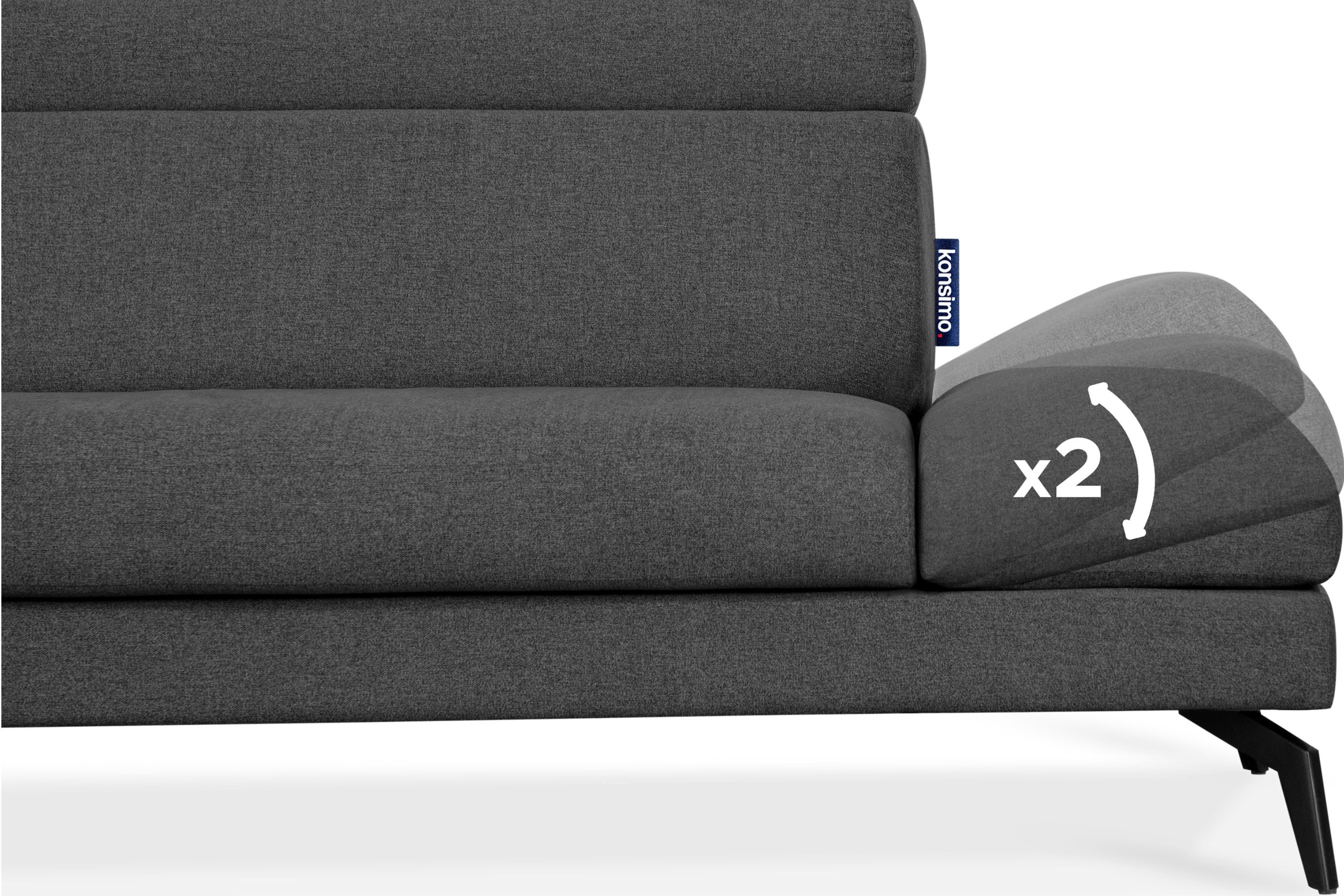 | Ecksofa, RENAR dunkelgrau Ecksofa Armlehnen, Kopfstützen, dunkelgrau bewegliche Loft-Stil hohe Konsimo bewegliche Beine,