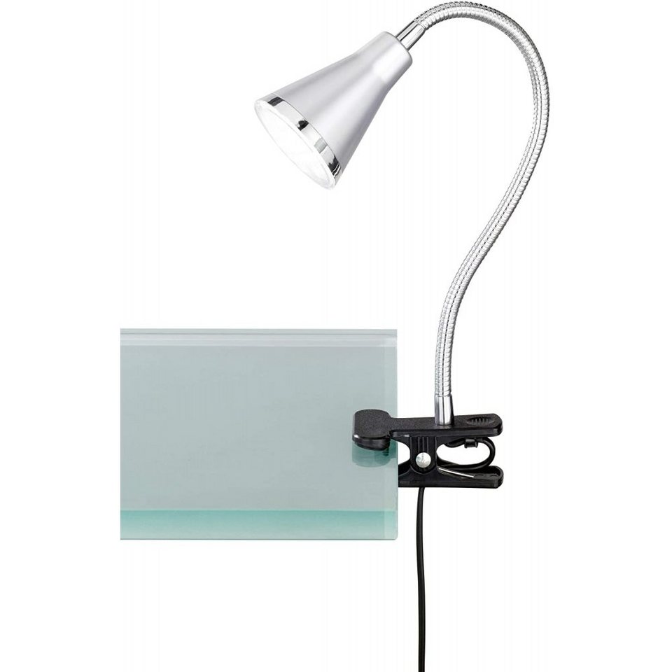 Reality Leuchten LED Schreibtischlampe ARRAS, 1-flammig, H 46 cm,  Titanfarben, Metall, Höhenverstellbar, LED fest integriert, Warmweiß,  Klemmbar