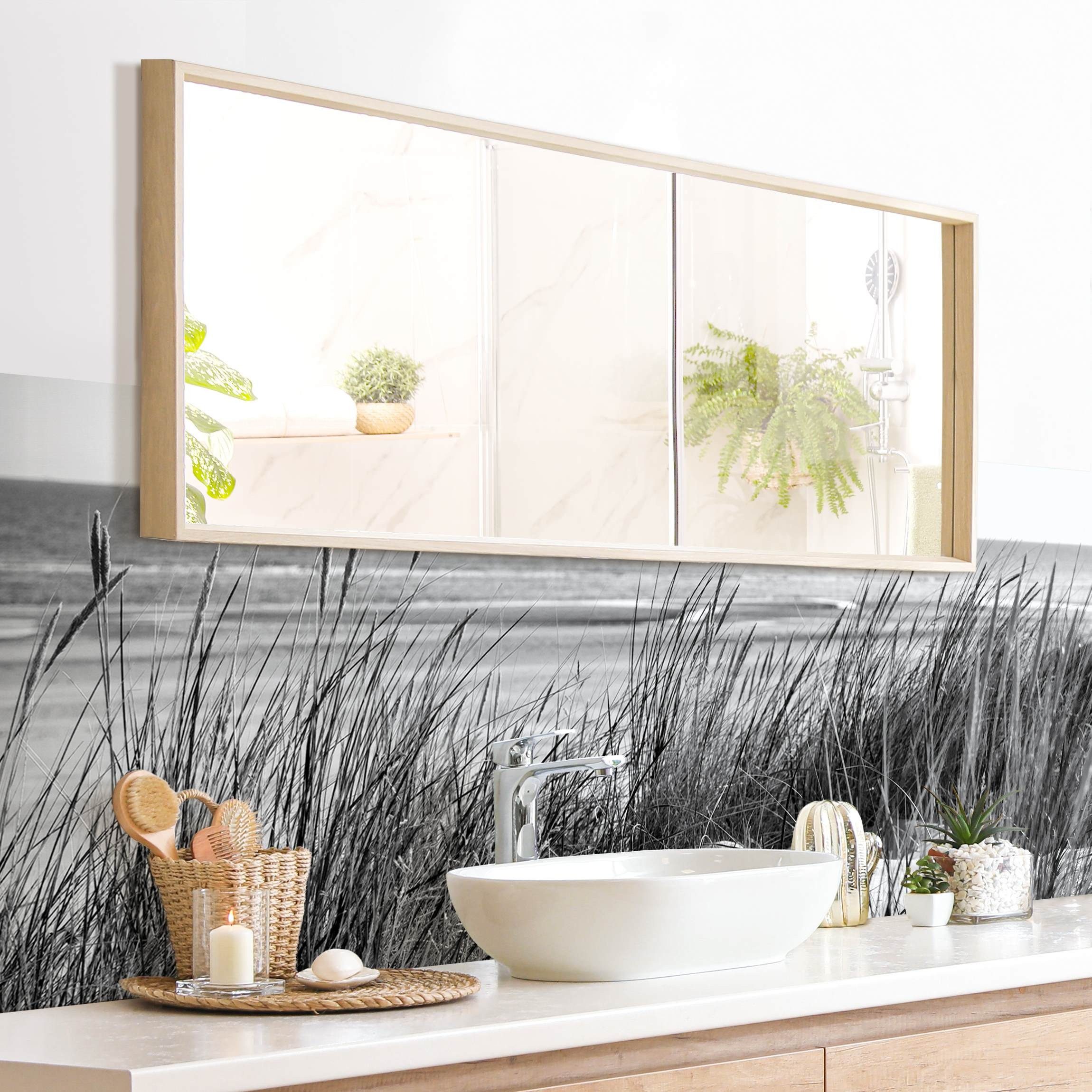 Bilderdepot24 Badrückwand schwarz weiss fugenlose Wandverkleidung Bad mit Motiv, (Hartfolie matt » Selbstklebend SMART 0,35 mm), wasserfestes Wandpaneel Stranddüne Meer