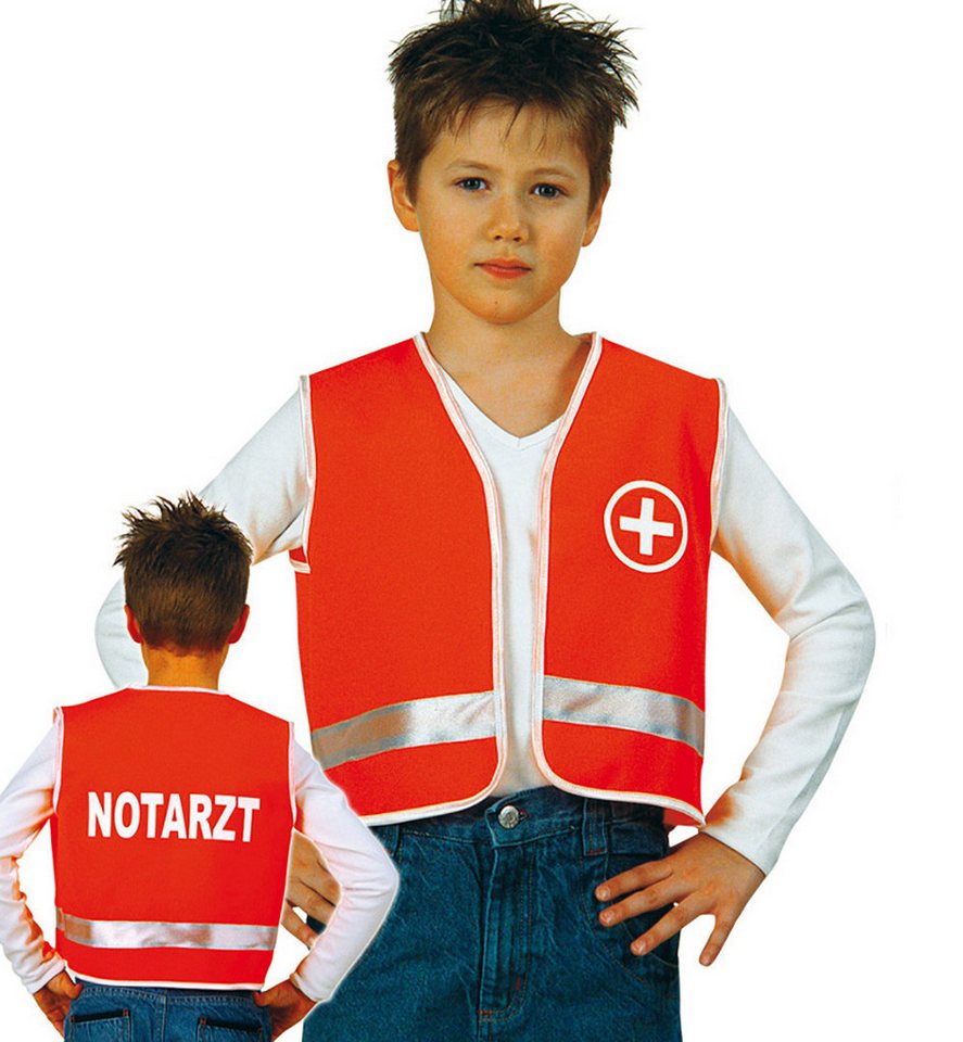 Fries Arzt-Kostüm Kinder Spielweste Weste Notarzt Orange Gr. 104 bis 128 Karneval, Mit Notarzt Aufdruck