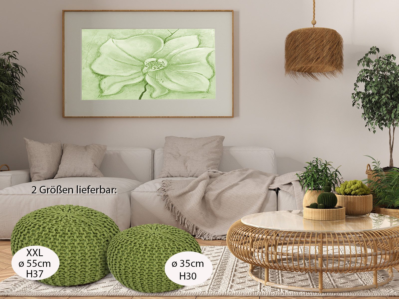 Amagohome Sitzhocker Strickhocker Pouf Ø45 o. 55cm Bodenkissen Sitzpouf XXL Baumwolle recyc