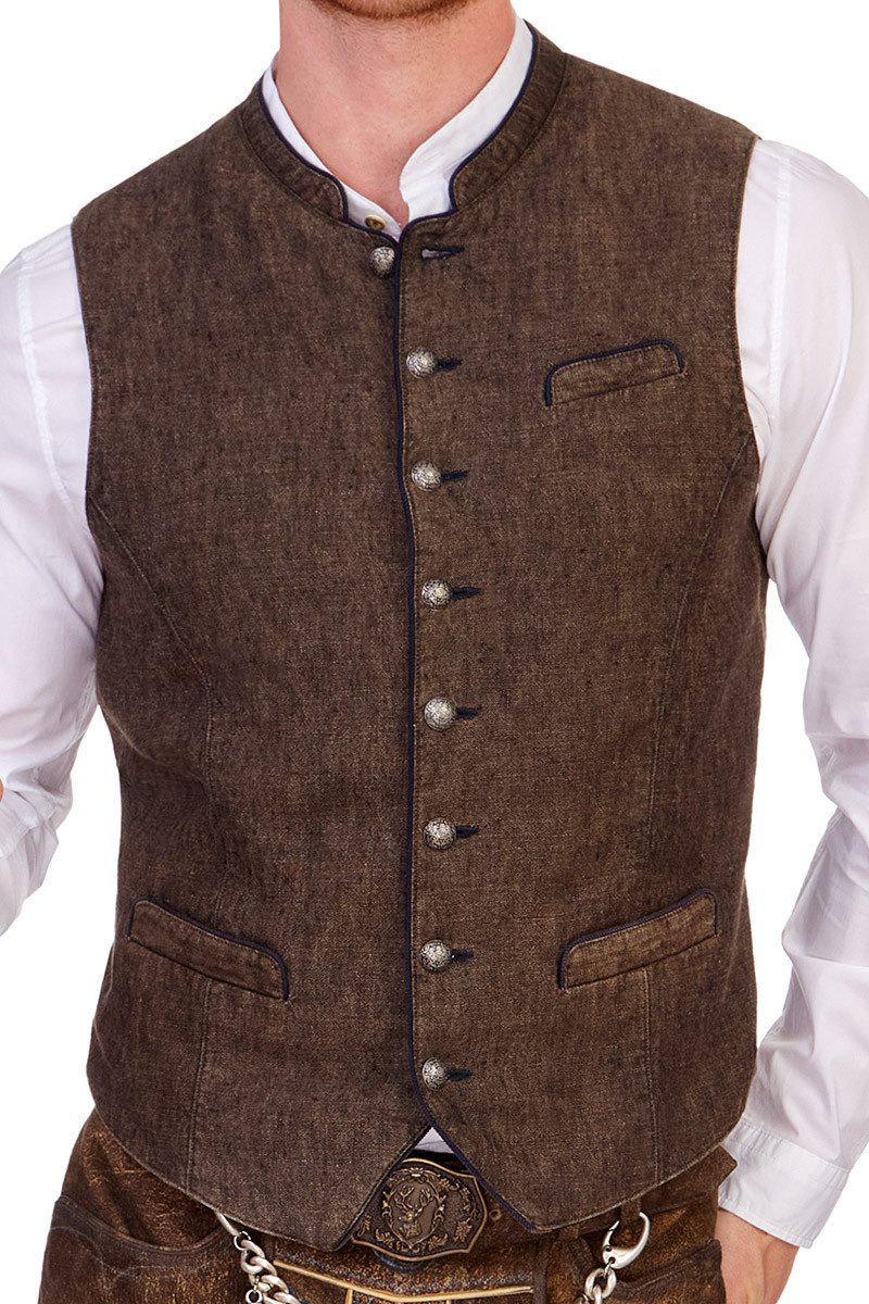 Spieth & Wensky Trachtenweste Leinenweste - PINTO - dunkelblau, dunkelbraun günstig online kaufen