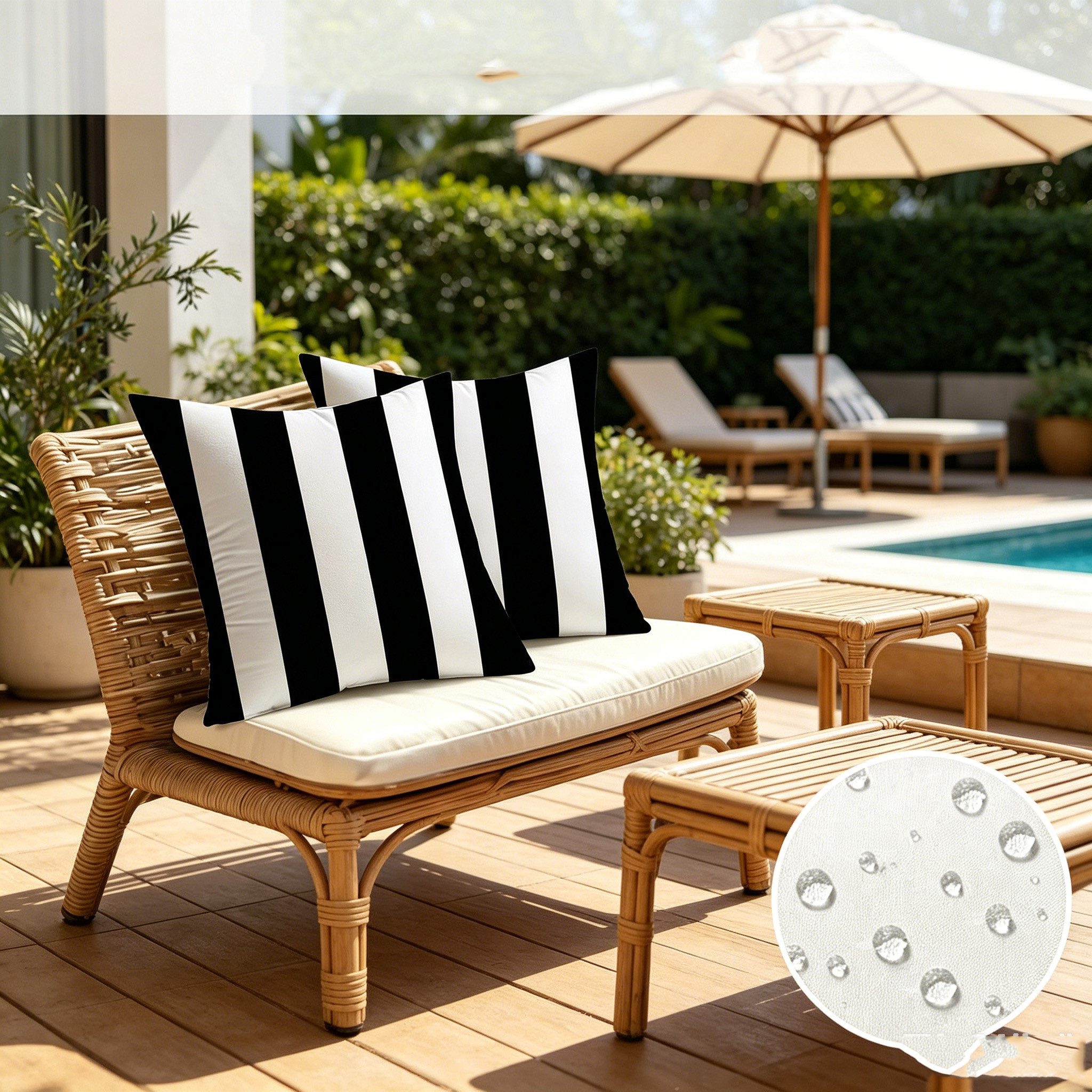 Agger Kissenbezüge Dekorativer,wasserfester Kissenbezug für den Außenbereich (gestreift), 2er-Set (45 x 45 cm)–Geeignet für Terrassen, Zelte, Balkone und Sofas – Bild 5 von 5