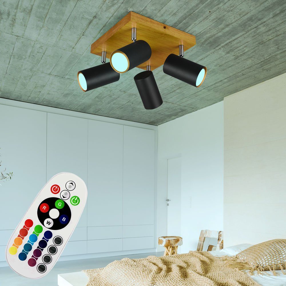 LED Decken Farbwechsel, inklusive, Deckenspot, Lampe Wohn Leuchtmittel Warmweiß, Zimmer Leuchte Holz etc-shop FERNBEDIENUNG Holz