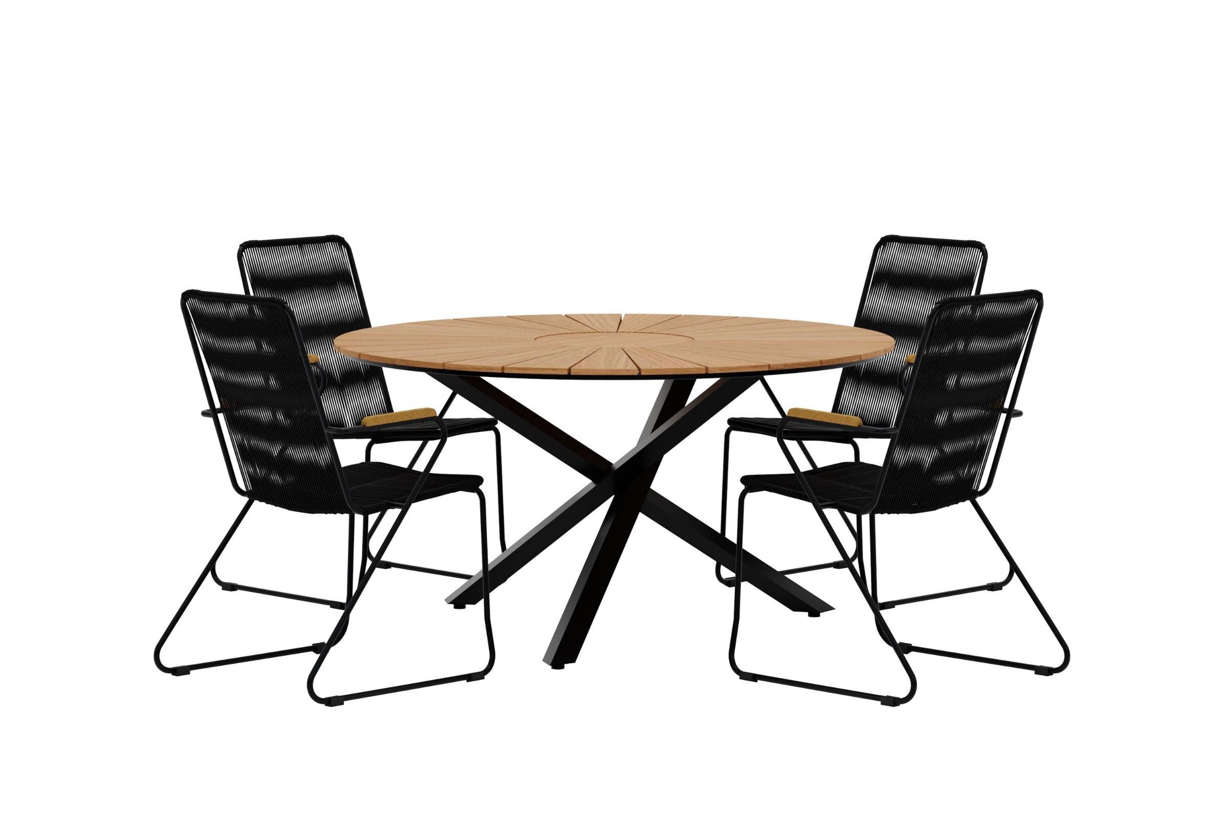 ebuy24 Garten-Essgruppe Mexico Gartenset Tisch Ø140 cm Natur 4 Stühle schw, (5-tlg)