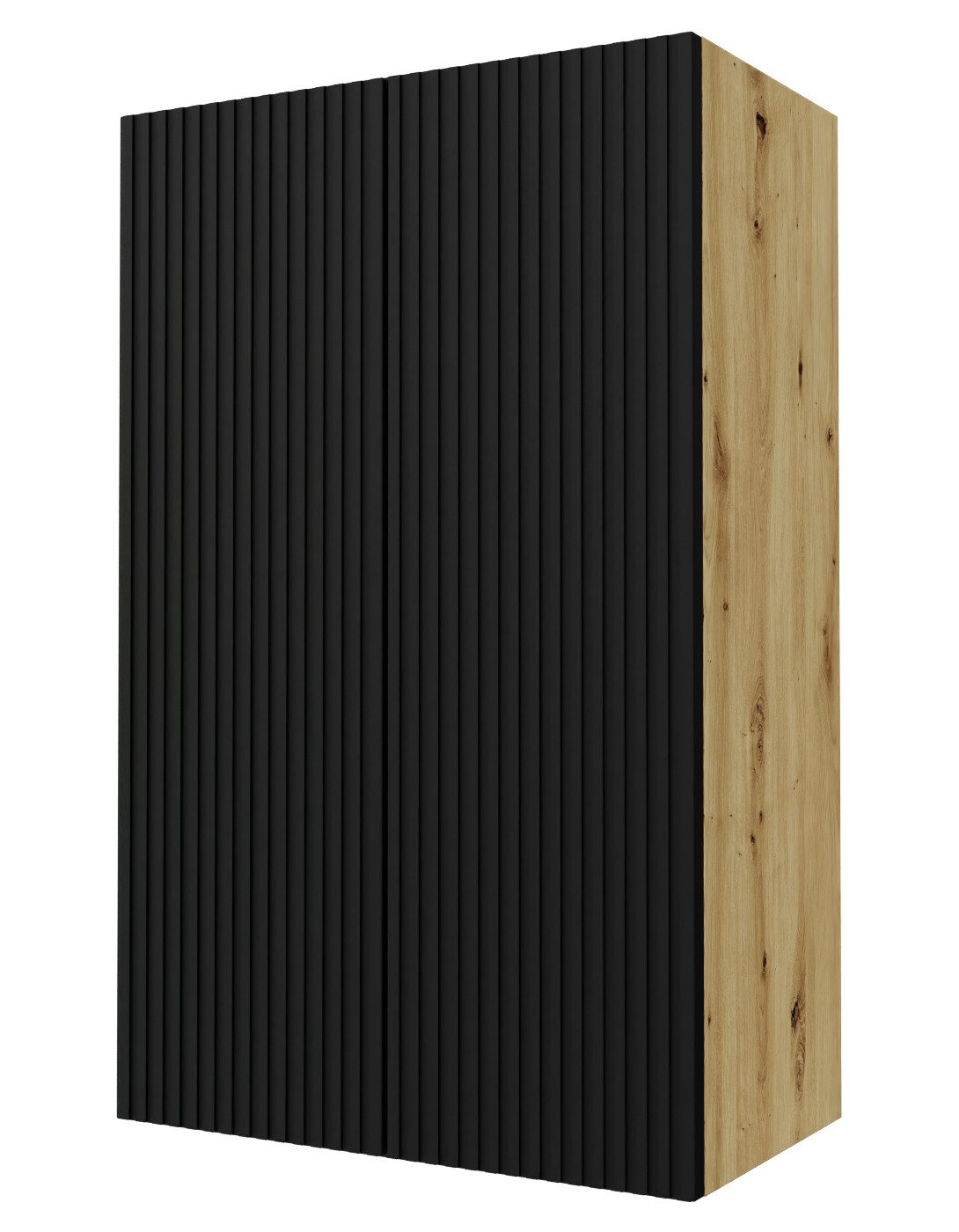Feldmann-Wohnen Klapphängeschrank Avellino (W4/60, 2-türig, 3 Einlegeböden, mit Soft-Close-Funktion, 1-St., Fronten hochwertig lackiert, mit Einfräsungen in Lamellen-Optik) 60x32,5x96cm Eiche Artisan schwarz matt 2-türig