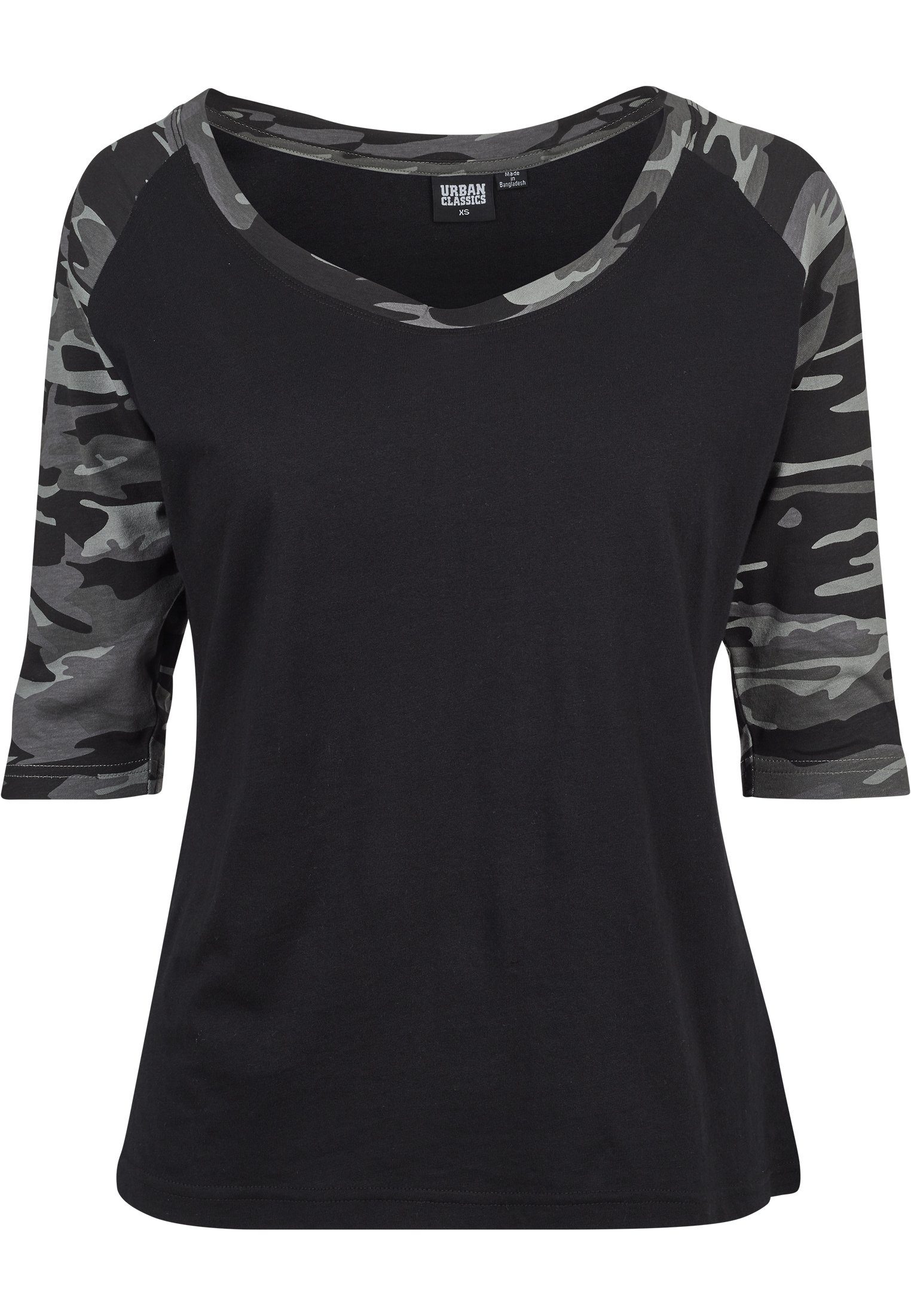 URBAN CLASSICS Kurzarmshirt Damen Ladies 3/4 (1-tlg) Raglan black/darkcamo Contrast Tee