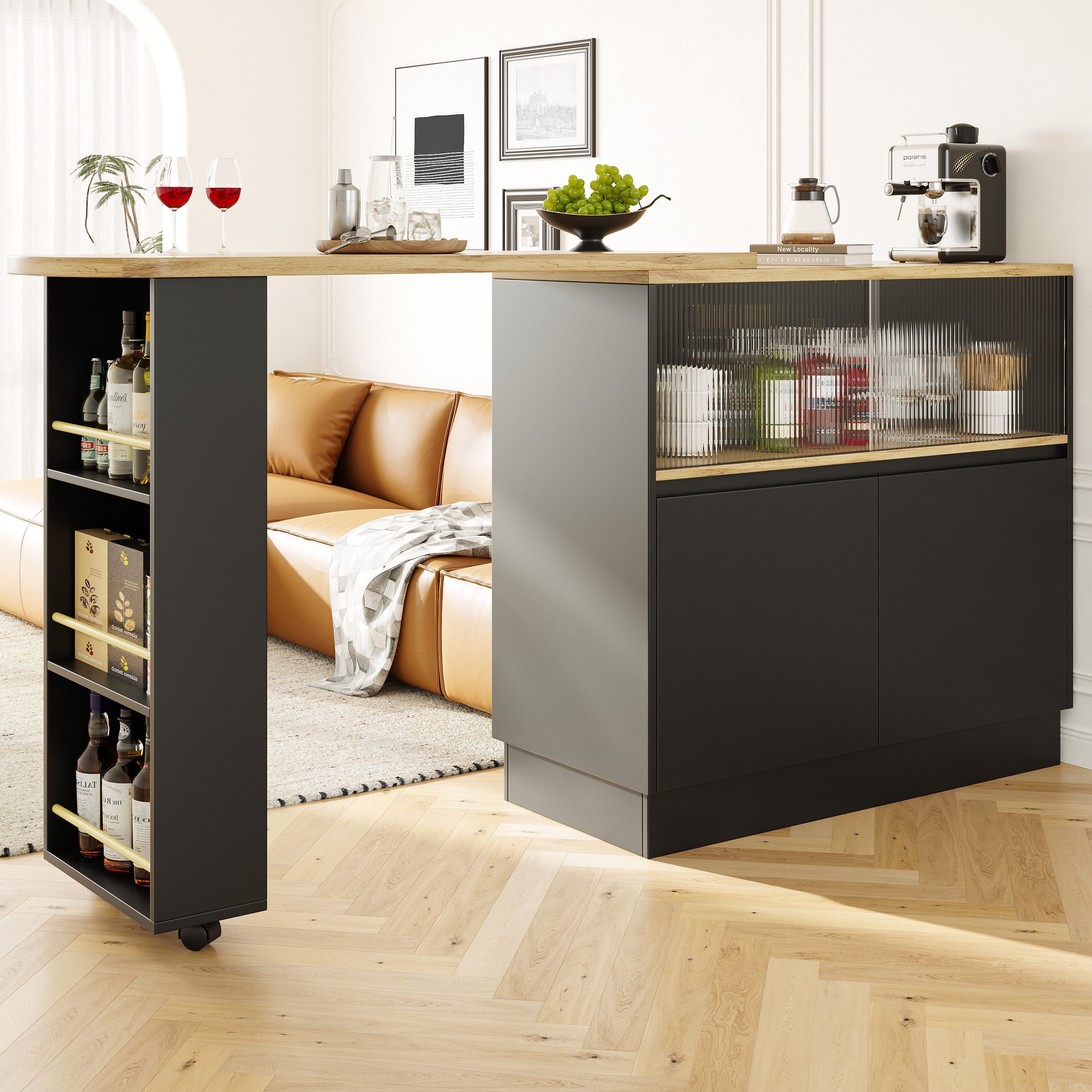 Bartisch 360° drehbar Stehtisch mit Sideboard