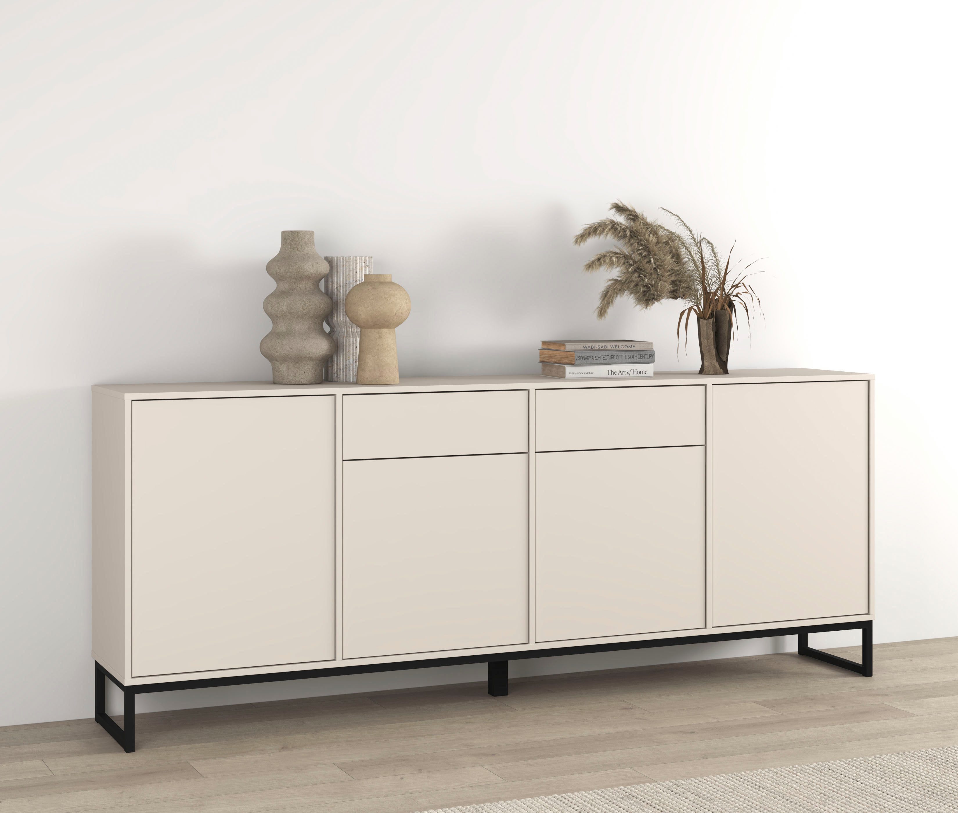 OTTO home Sideboard Loft, Breite 208,5 cm, grifflose Kommode 4 Türen/2 Schubkästen., Schubladenschrank mit viel Stauraum, Einlegeböden verstellbar