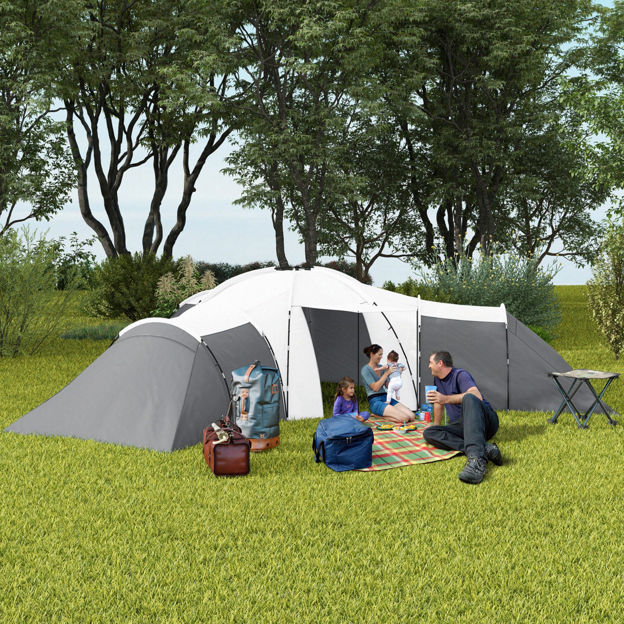 Outsunny Tunnelzelt Campingzelt für 6-9 Personen, günstig online kaufen