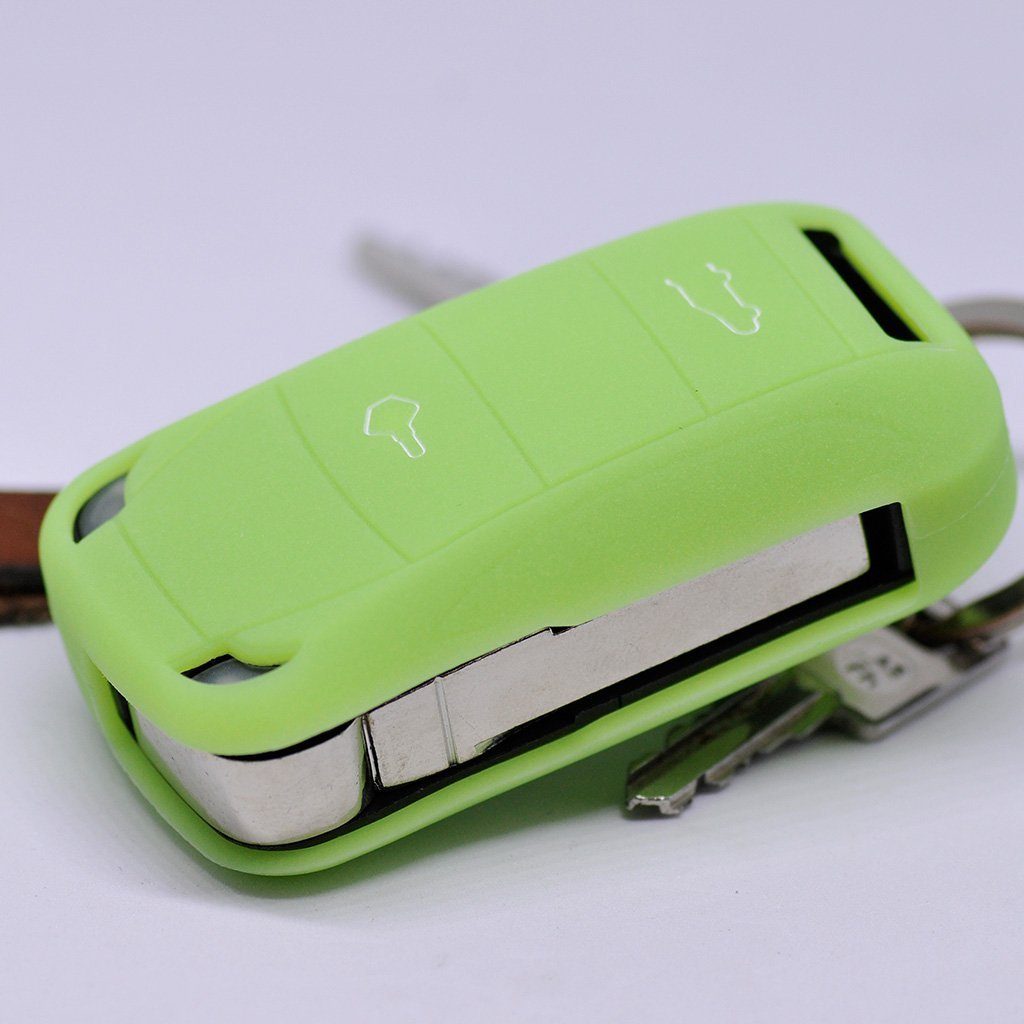 mt-key Schlüsseltasche Autoschlüssel Softcase Silikon Schutzhülle fluoreszierend Grün, für Porsche Cayenne 955 9PA 2002-2012 2 Tasten Klappschlüssel