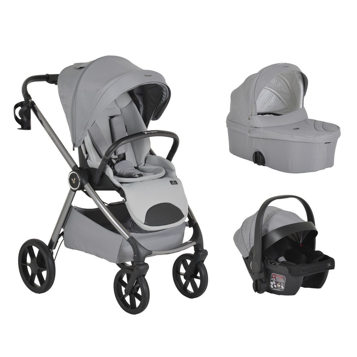 Cangaroo Kombi-Kinderwagen Комбинированые детские коляски Unique 3 in 1, Babyschale Stoßdämpfer PU-Räder Tasche