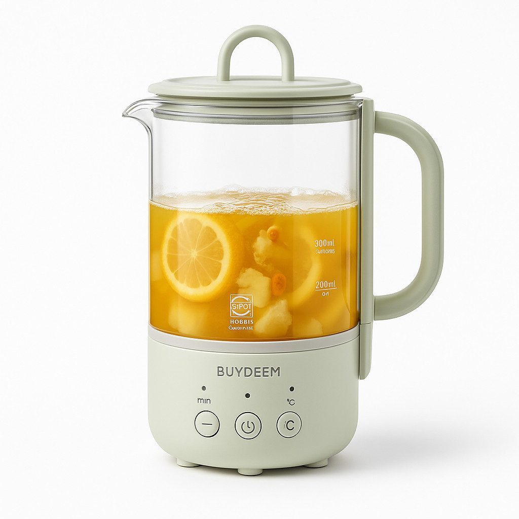 BUYDEEM Wasser-/Teekocher kompakt, 600ml Wasserkocher, Temperaturstufen, Warmhaltefunktion, Glas & Edelstahl