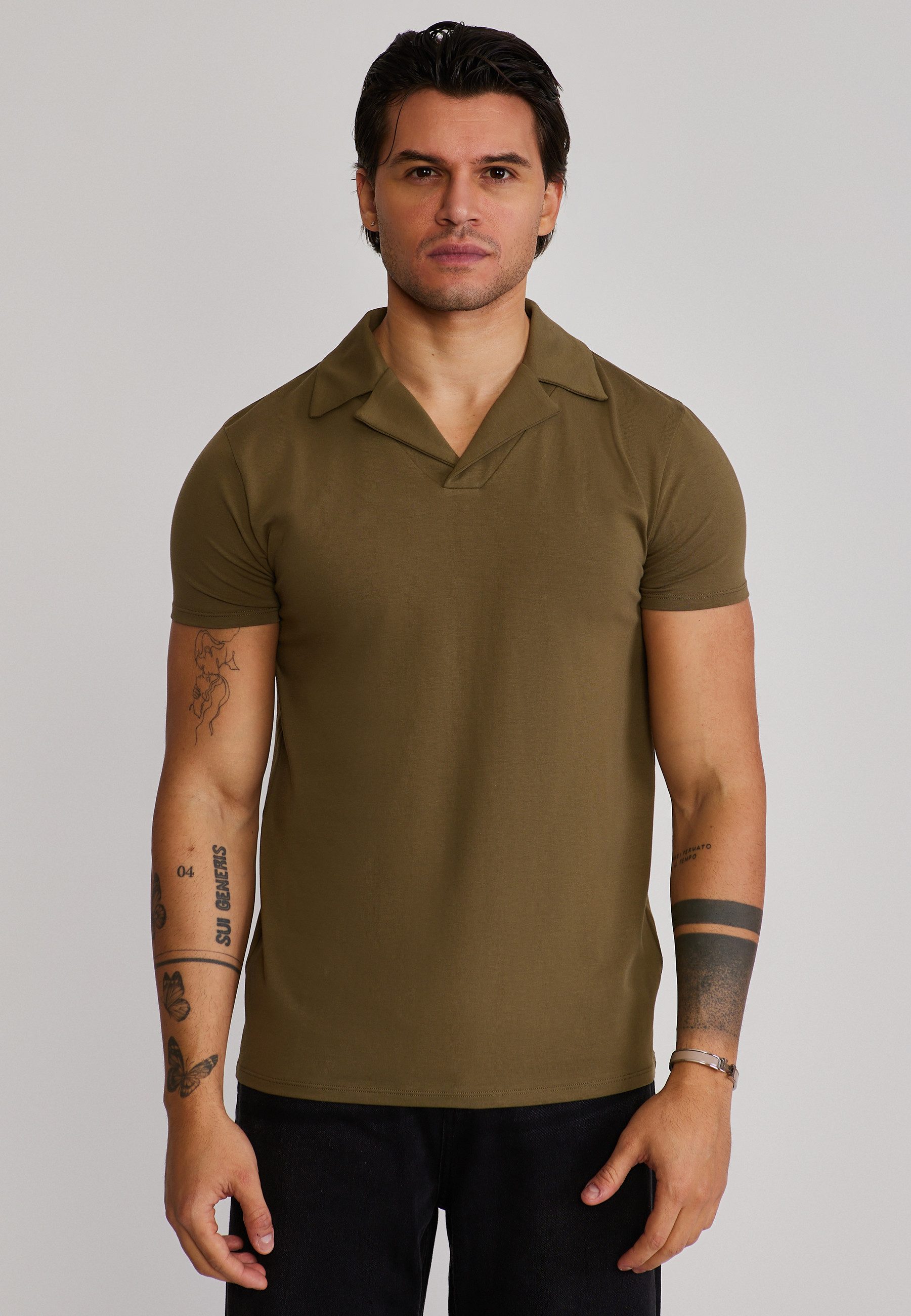 Poloshirt SikSilk Herren Khaki Grün Revere Polo