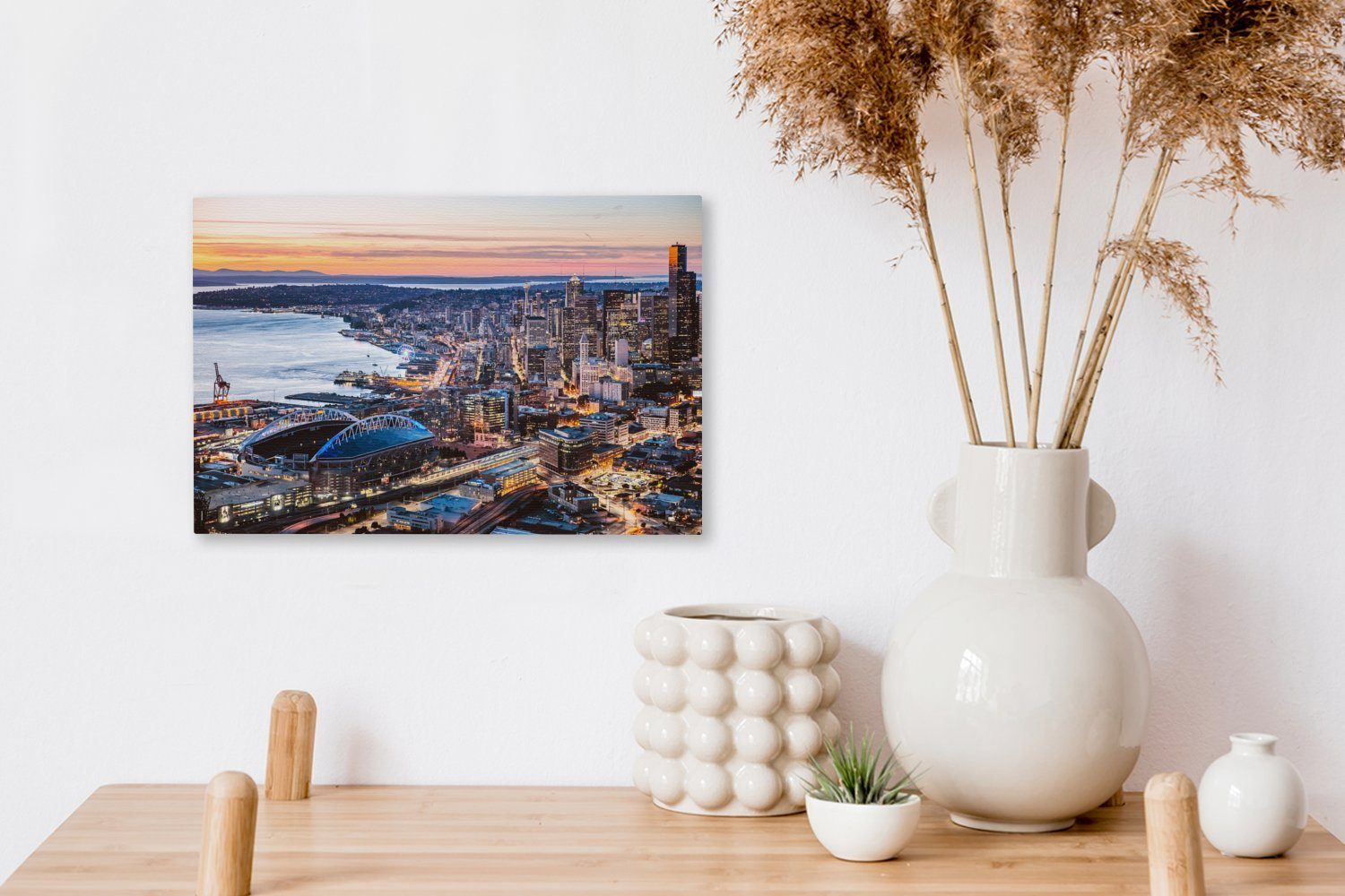 St), Wanddeko, 30x20 - Wandbild (1 cm Leinwandbild Seattle Sonnenuntergang, Skyline OneMillionCanvasses® Leinwandbilder, - Aufhängefertig,