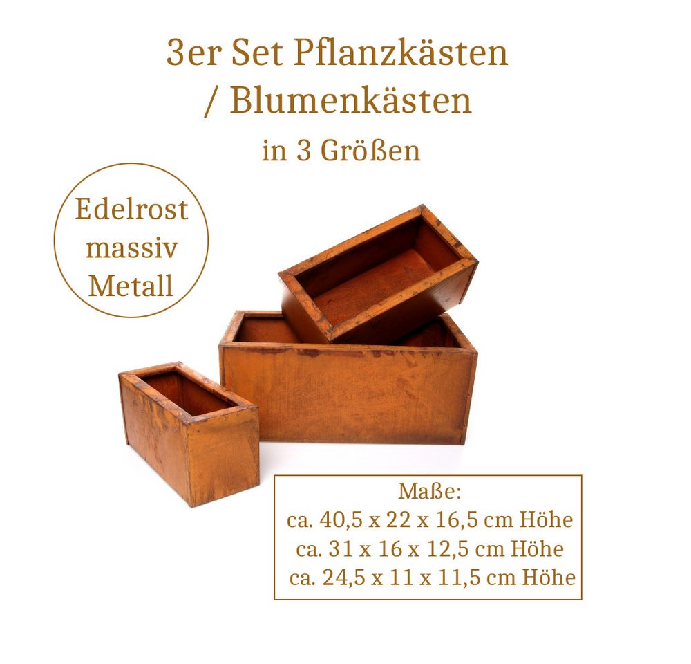 Thumbnail - LB H&F Lilienburg Balkonkasten 3er Set Blumenkasten Balkonkasten Rost Pflanzkasten Massiv Rostdeko (blumentopf kräuterka...