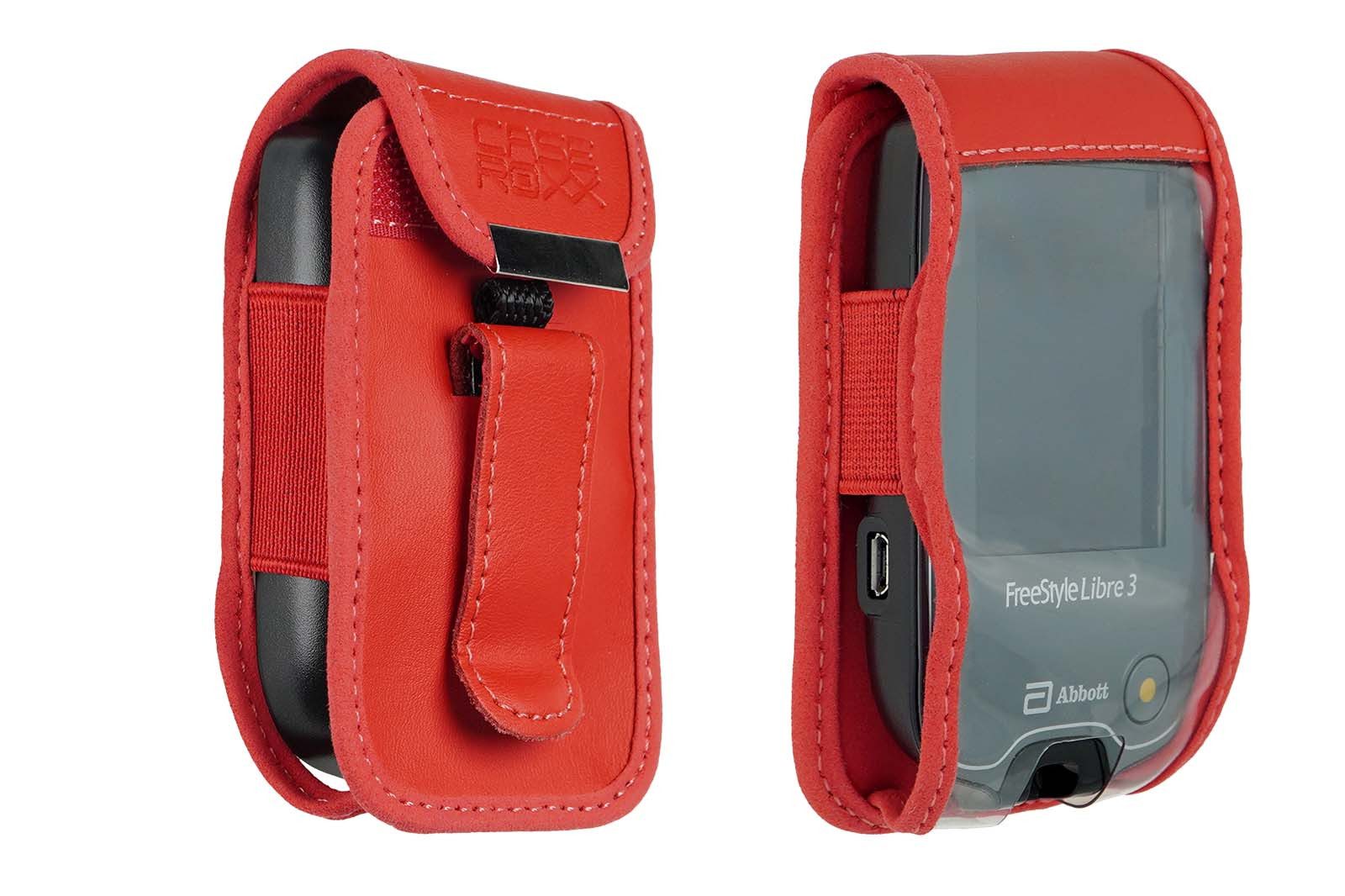Blutzuckermessgerät caseroxx Handytasche mit Gürtelclip für Freestyle, rot