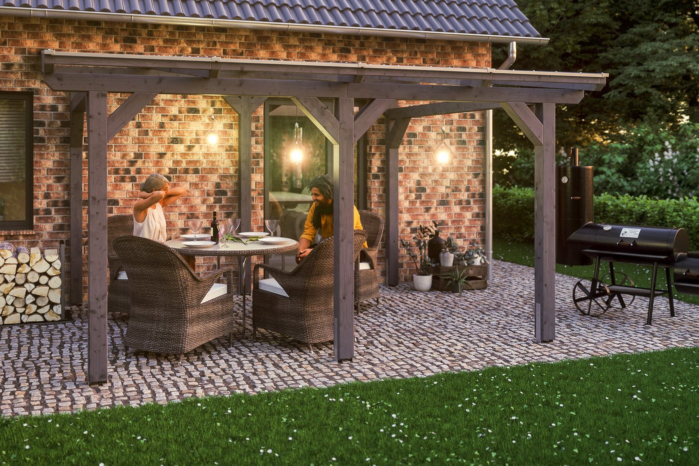 Thumbnail - Skanholz Terrassendach Siena, BxT: 434x300 cm, Bedachung Doppelstegplatten, Leimholz