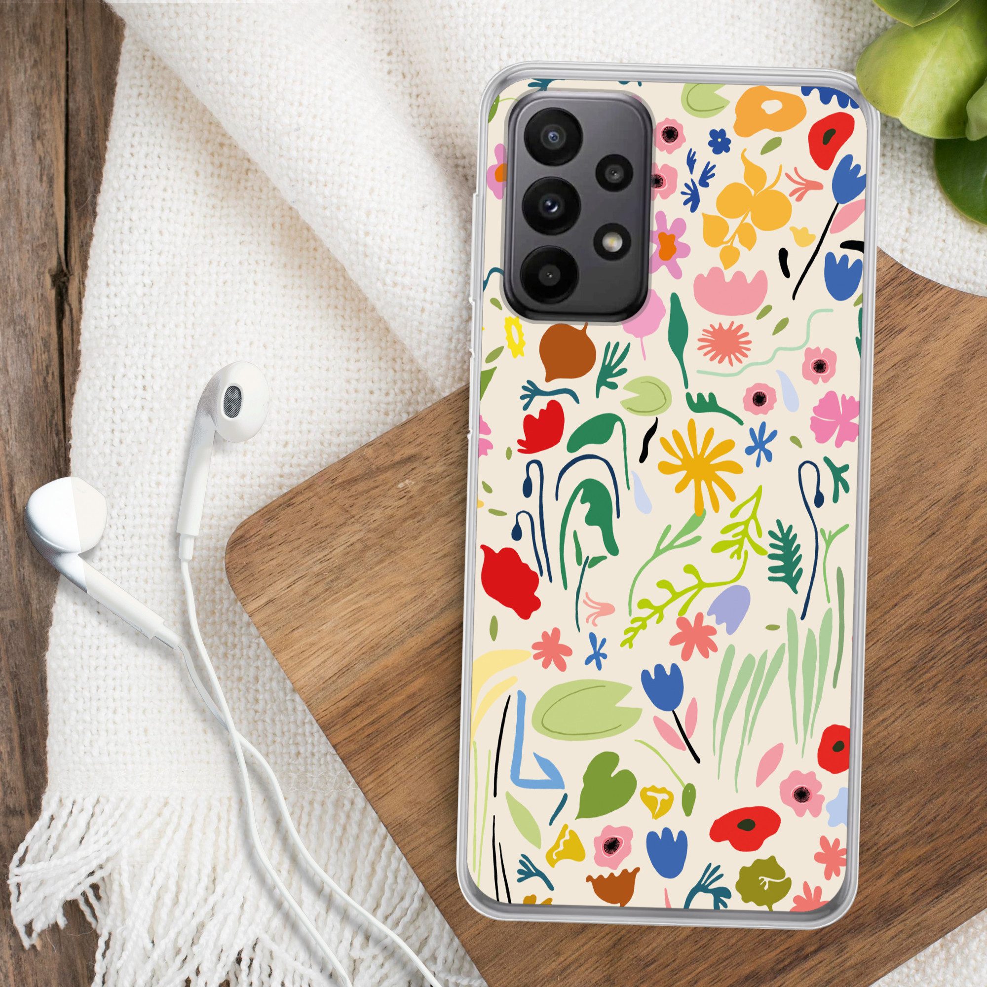 MuchoWow Handyhülle für Samsung Galaxy A23 5G Blumen - Muster - Pflanzen, Smartphone-Bumper, Print, Handy Schutzhülle Dünn
