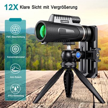 KINSI Outdoor Monokular,HD-Teleskop,mit Stativ + Handy-Clip,12x50 Fernrohr (12fache Vergrößerung für Vogelbeobachtung/Sportspiele/Jagd/Reisen)