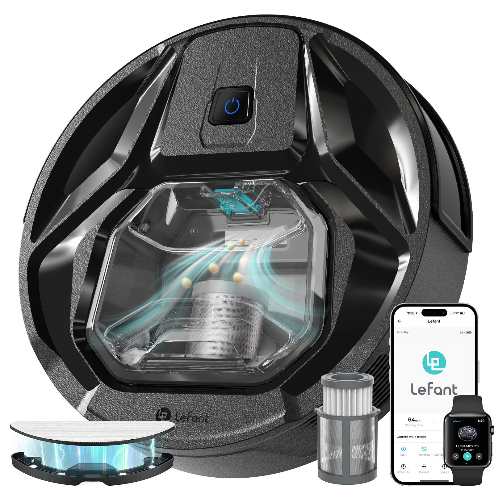 Lefant Saugroboter M320 Saugroboter mit Wischfunktion 3 in 1, 6000Pa, Ideal für Tierhaare, 40 W, Beutellos, mit Wischfunktion, Bürstenloser Sauganschluss, Sprachsteuerung