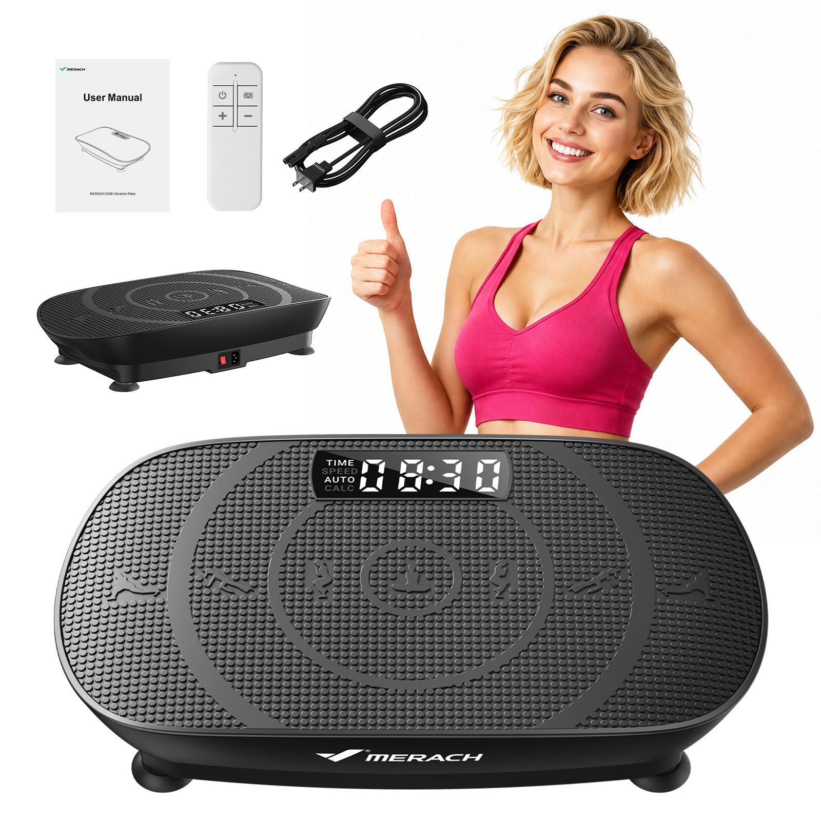 MERACH Vibrationsplatte Mini-Vibrationsplattform mit LED-Display, 100 W, 10 Intensitätsstufen, mit Fernbedienung, für Ganzkörpertraining zu Hause, bis 150 kg